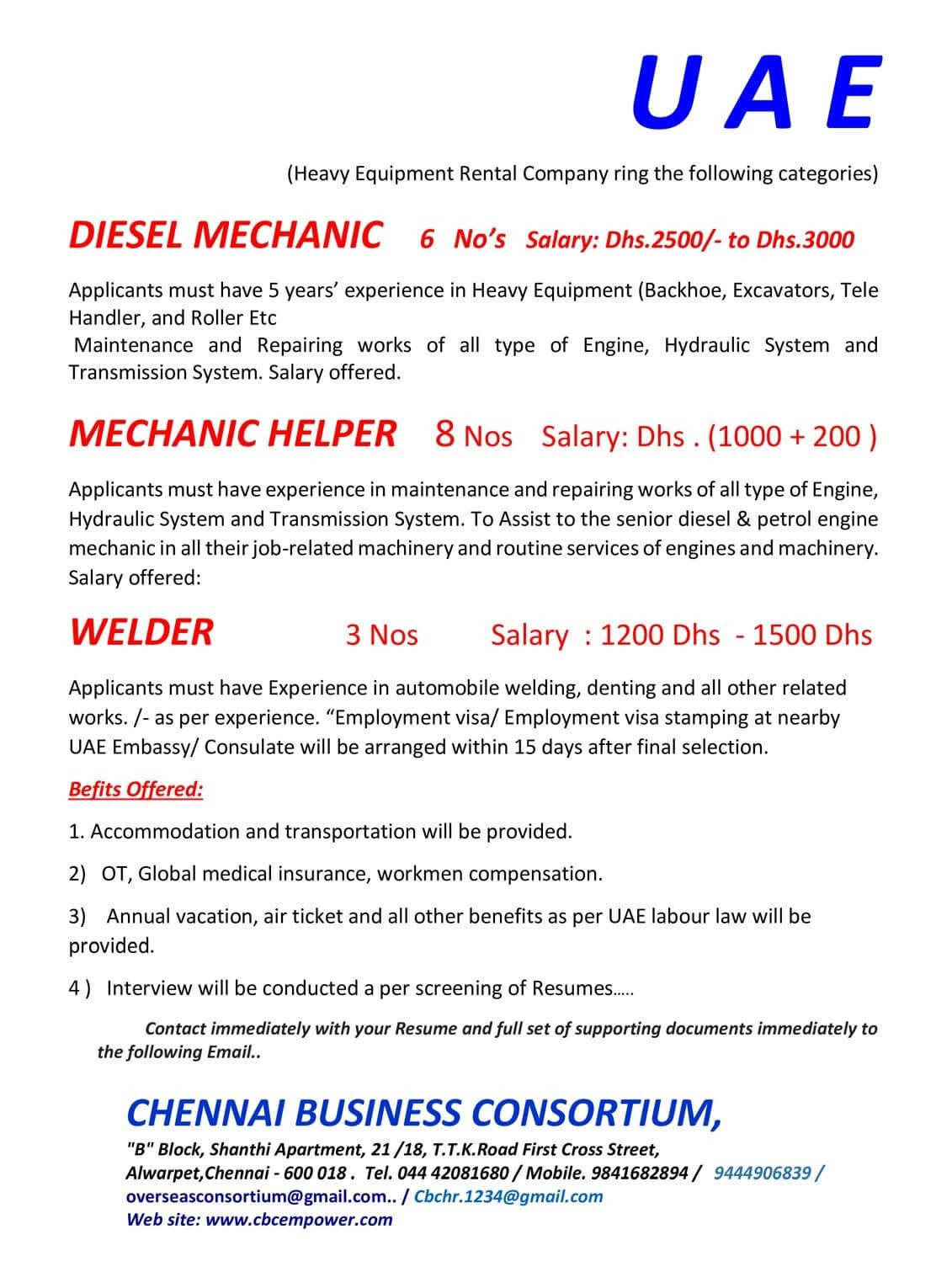 HEAVY EQUIP MECHANIC, WELDER & HELPERS