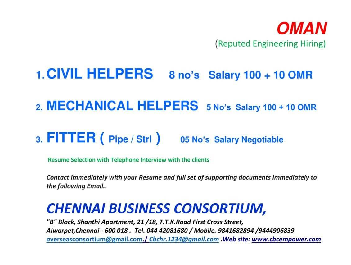 Civil , Mechanical Helpers & Fitters