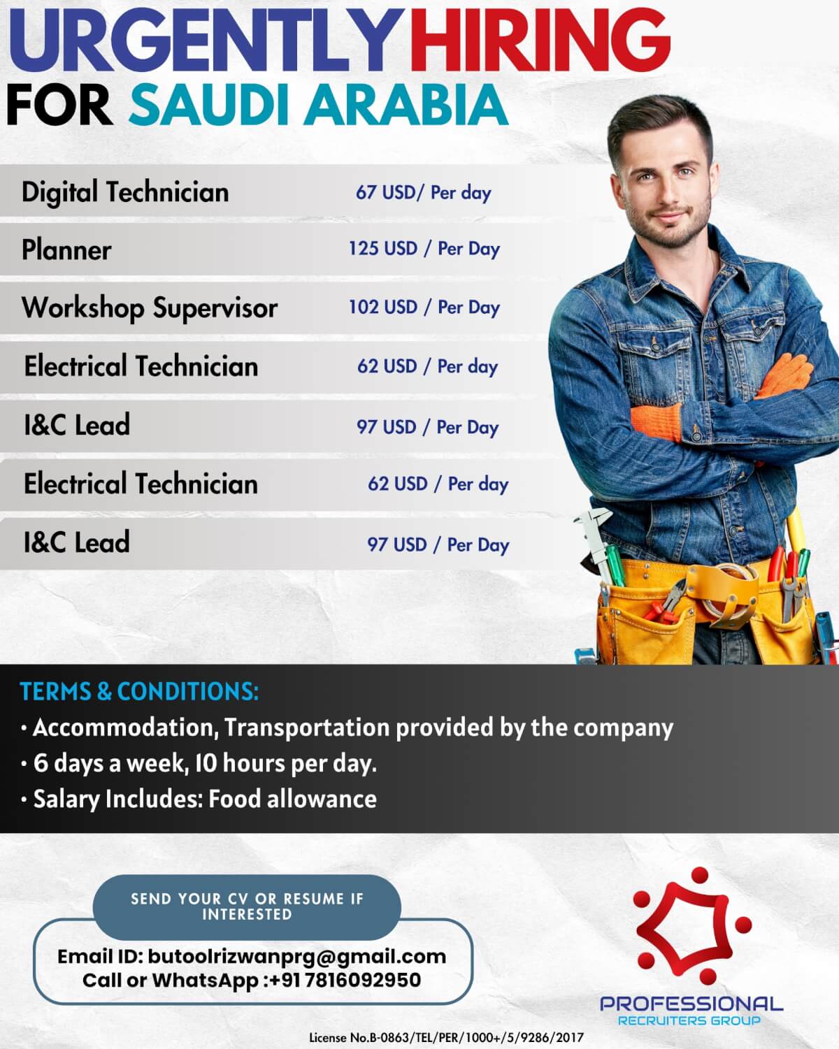 Urgently Hiring for SAUDI ARABIA Urgently Hiring for SAUDI ARABIA
