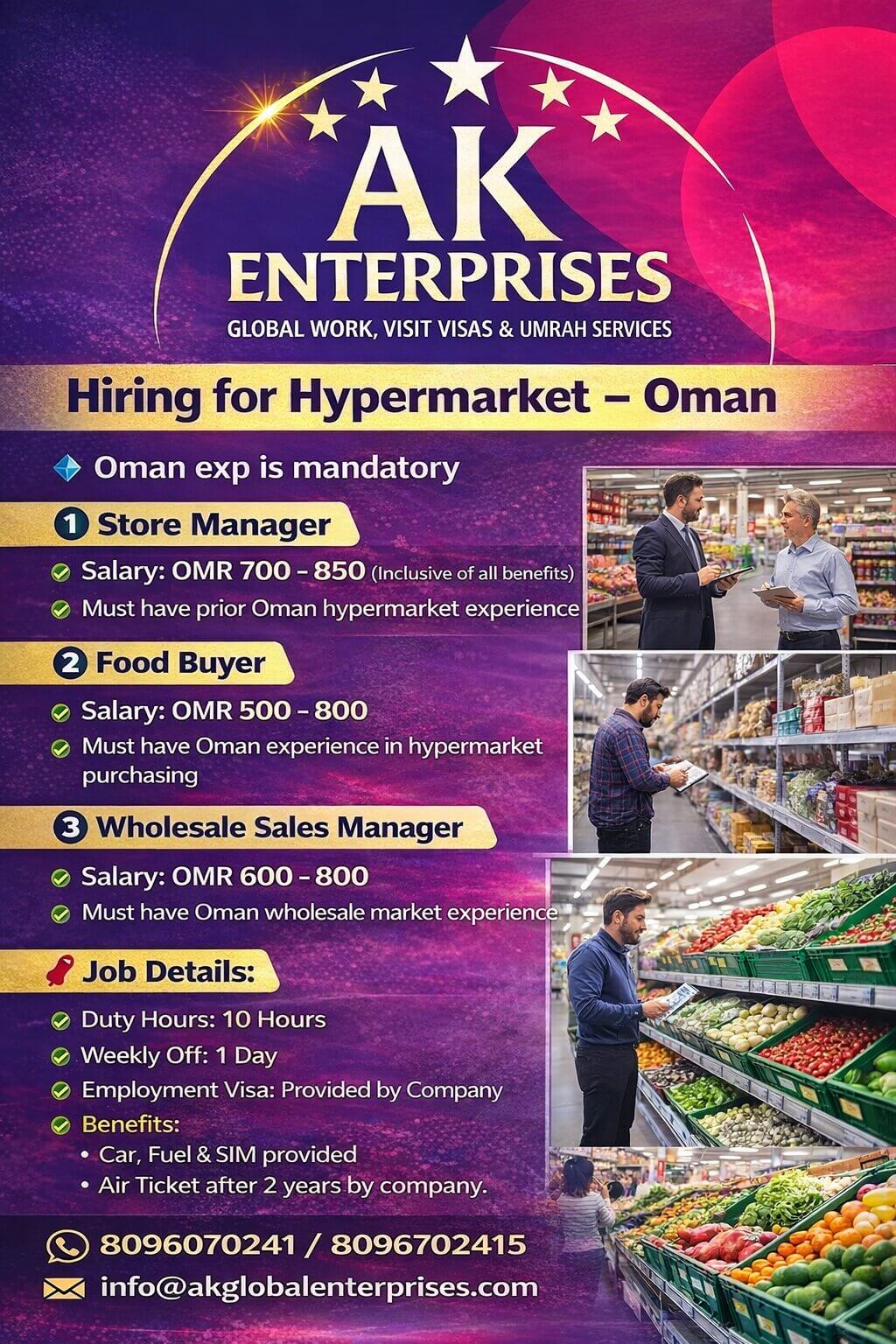 Hiring for Hypermarket – Oman   experience is mandatory