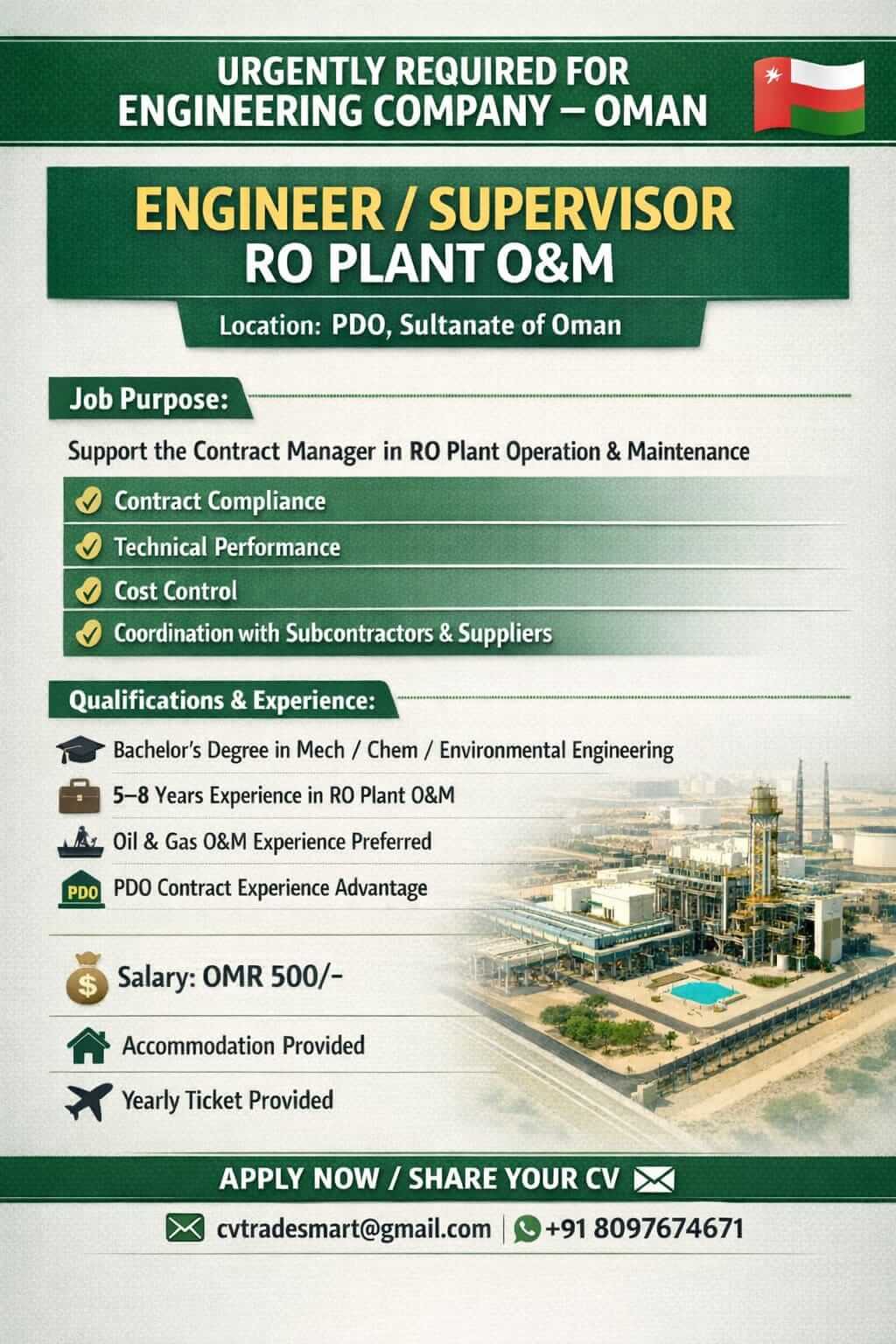 ENGINEER/SUPERVISOR- RO PLANT O&M ENGINEER/SUPERVISOR- RO PLANT O&M