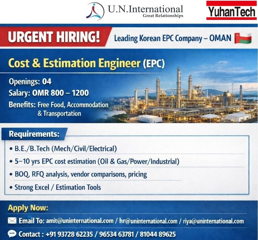 URGENT HIRING - COST & ESTIMATION ENGINEER for Leading Korean EPC Company in Oman