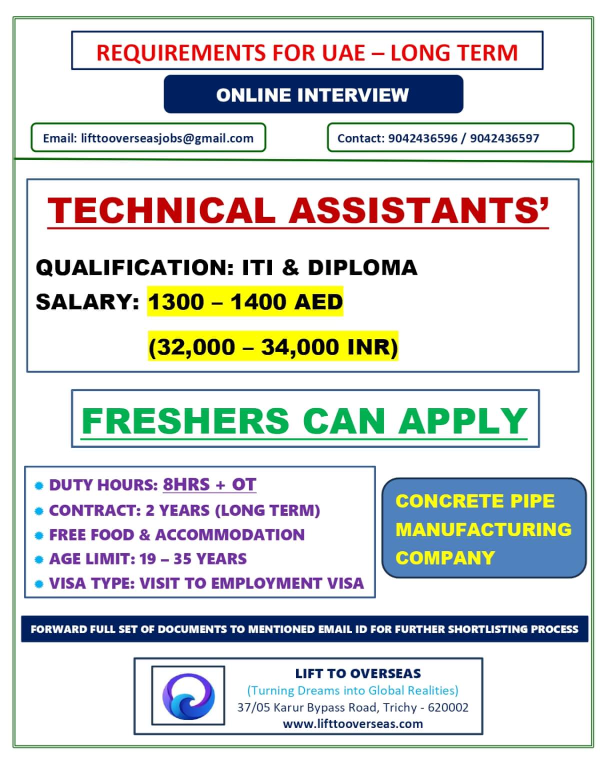 TECHNICAL ASSISTANT  &  Freshers Can Apply.
