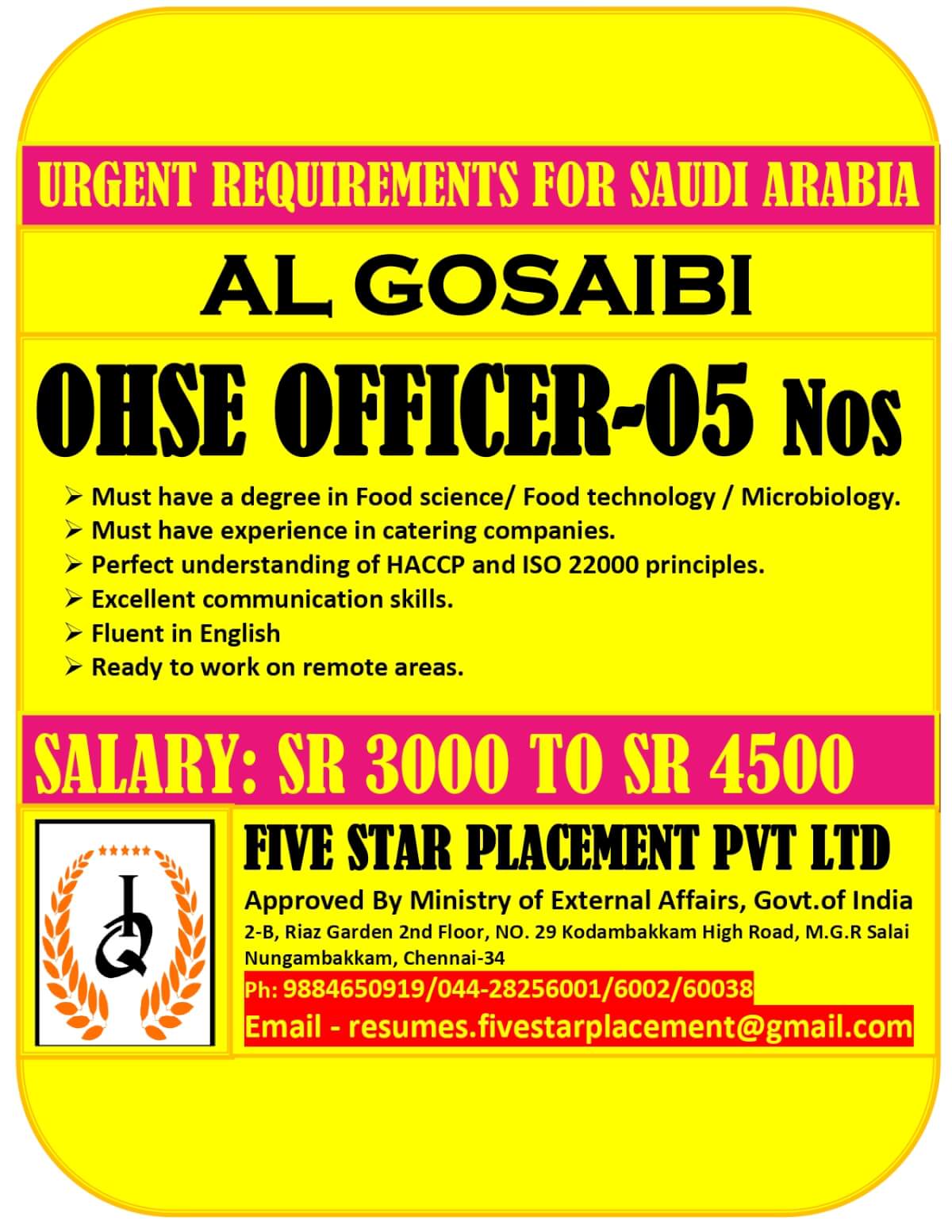 URGENT REQUIREMENTS FOR  SAUDI ARABIA