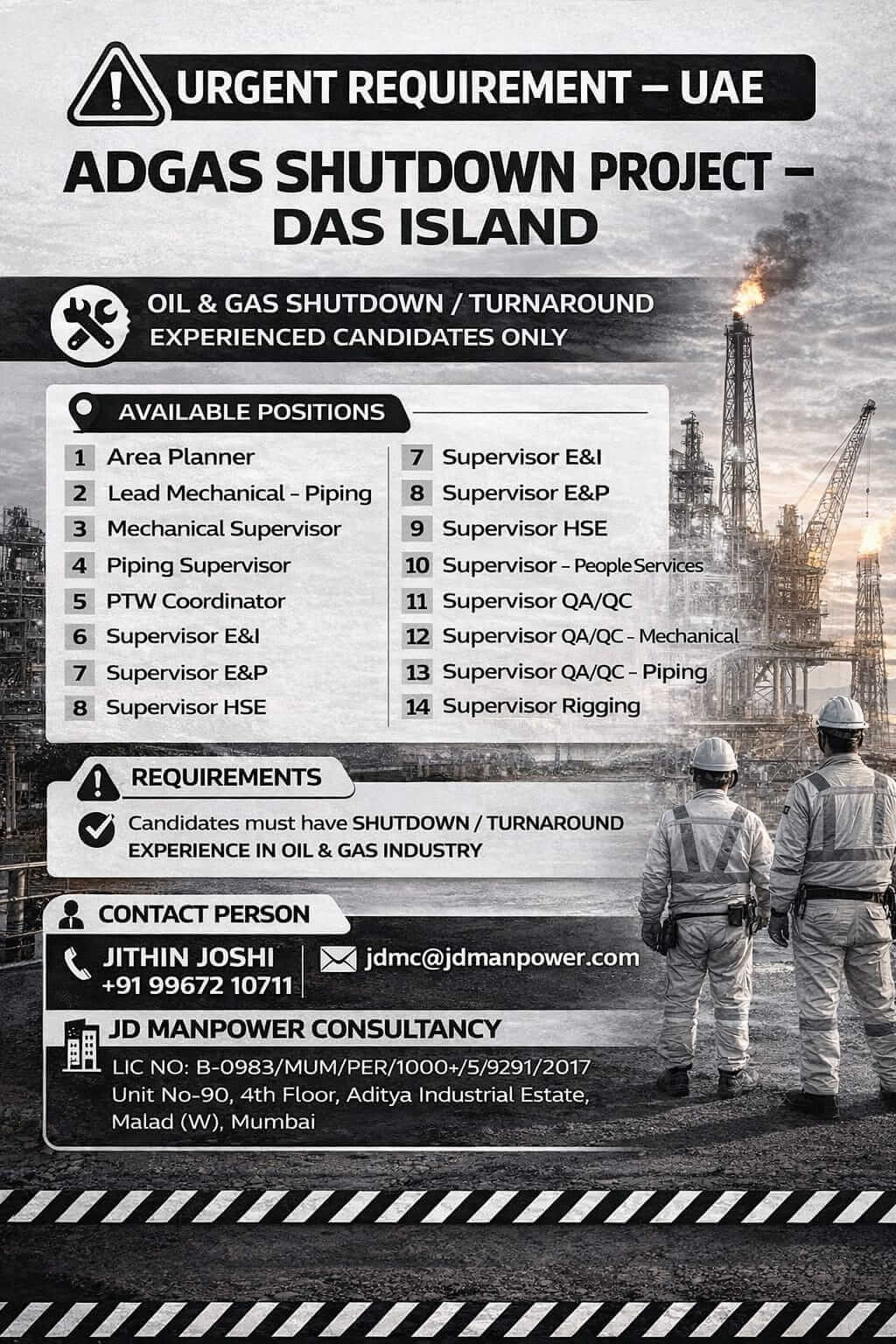 URGENT REQUIREMENT FOR UAE - ADGAS SHUTDOWN PROJECT