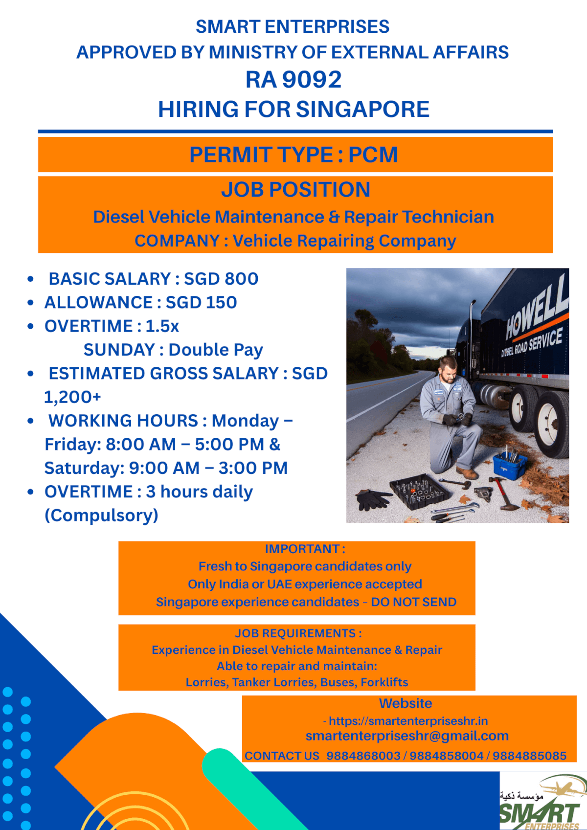 URGENT REQUIREMENT FOR SINGAPORE