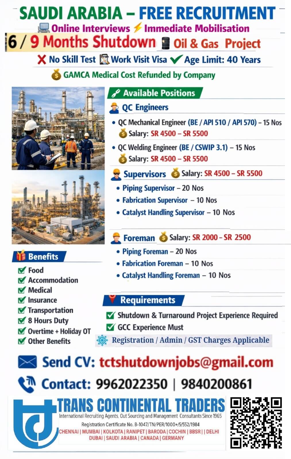 HIRING FOR 6/9 MONTHS SHUTDOWN PROJECT