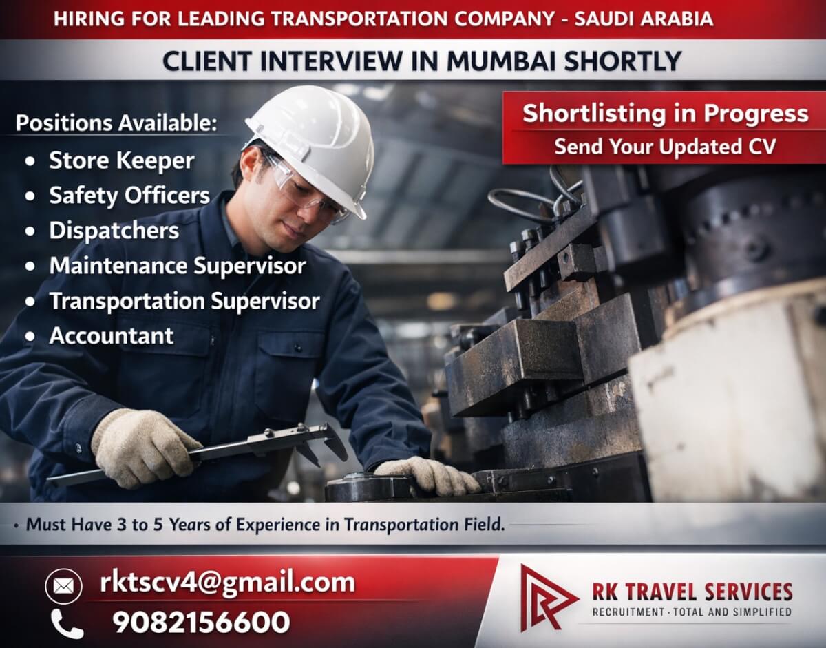 Urgent Requirement For Leading Company in Saudi Arabia