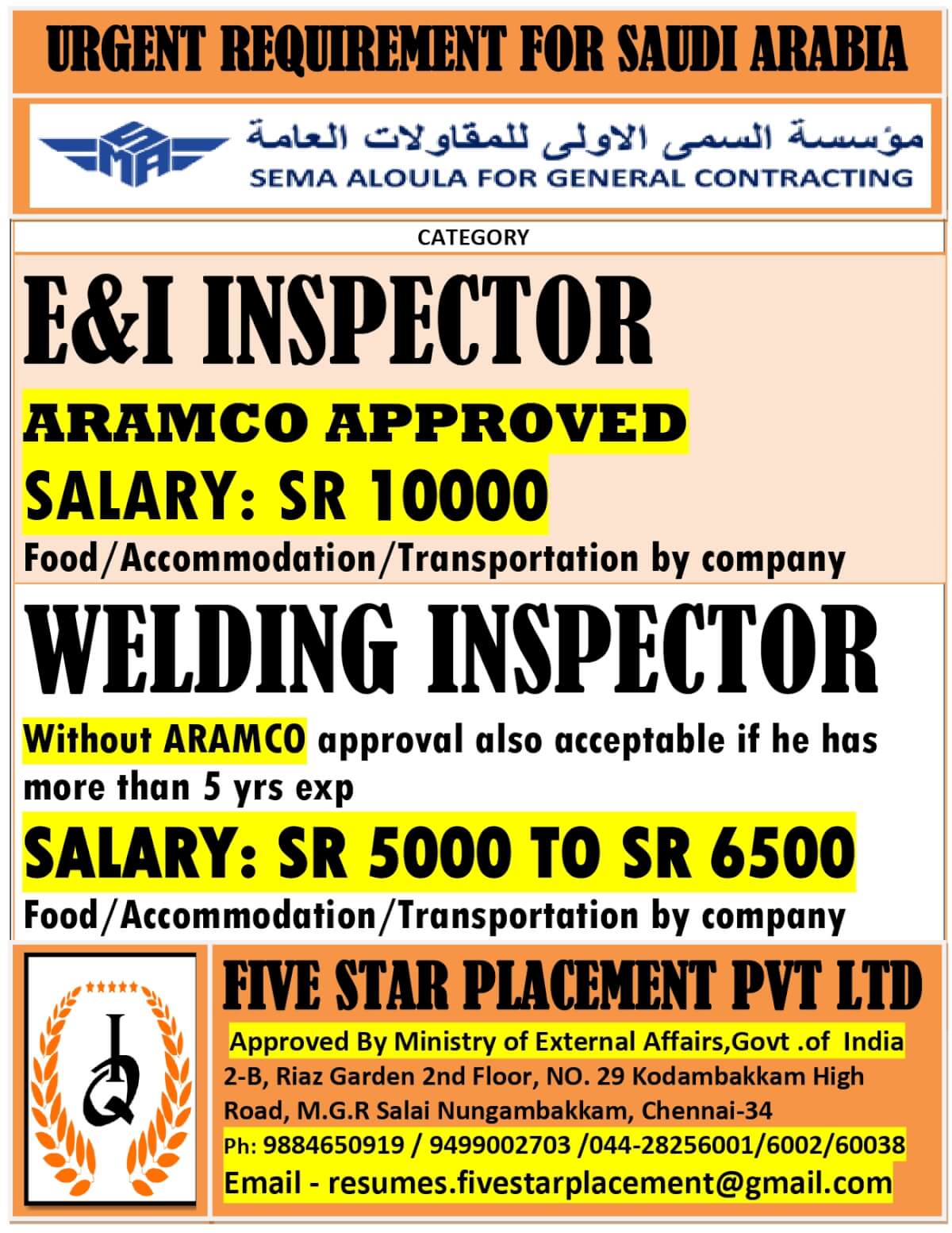 URGENT REQUIREMENTS FOR SAUDI ARABIA