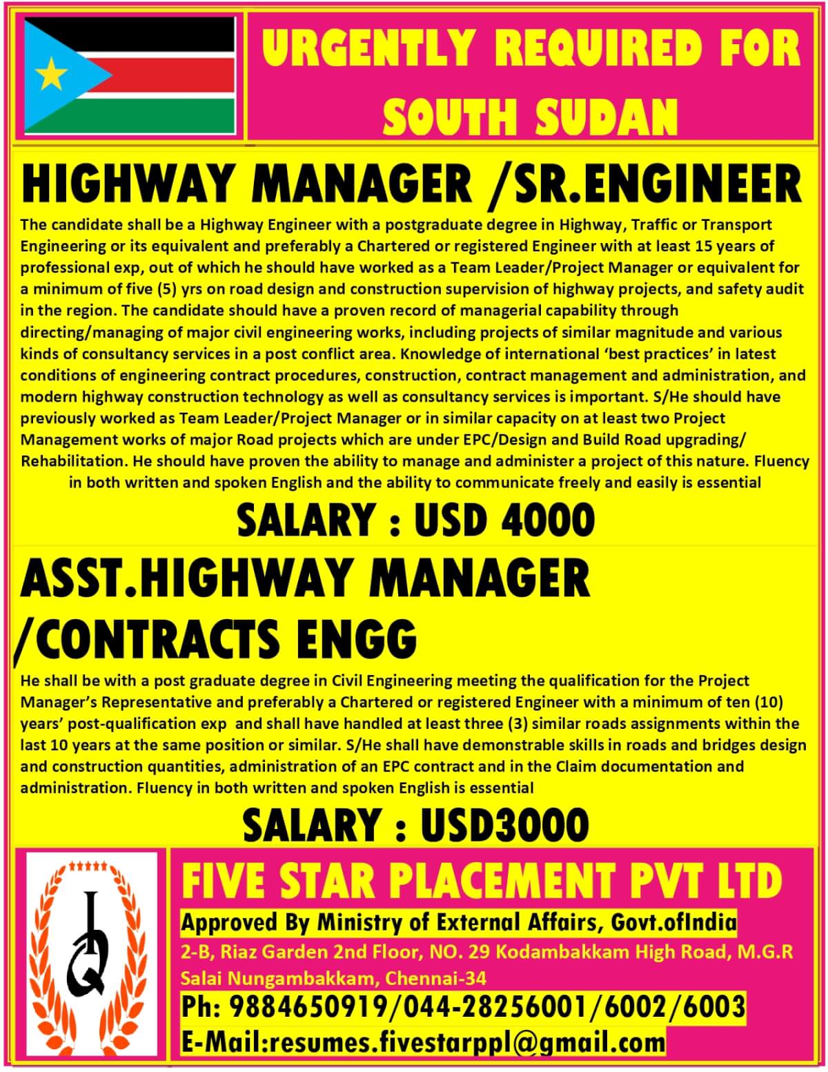 URGENT REQUIREMENTS FOR SOUTH SUDAN