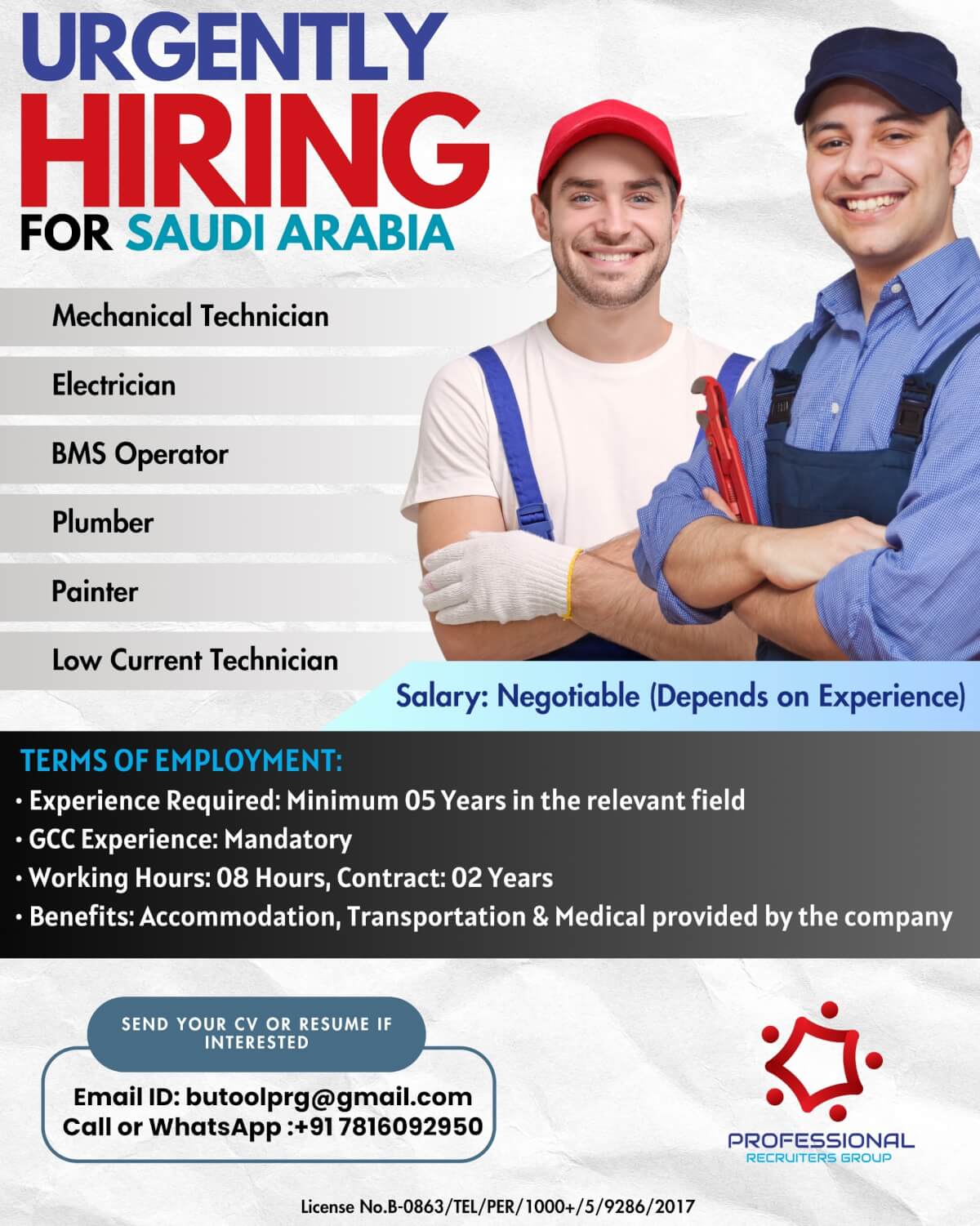 Urgently Hiring for Facility Management Company KSA