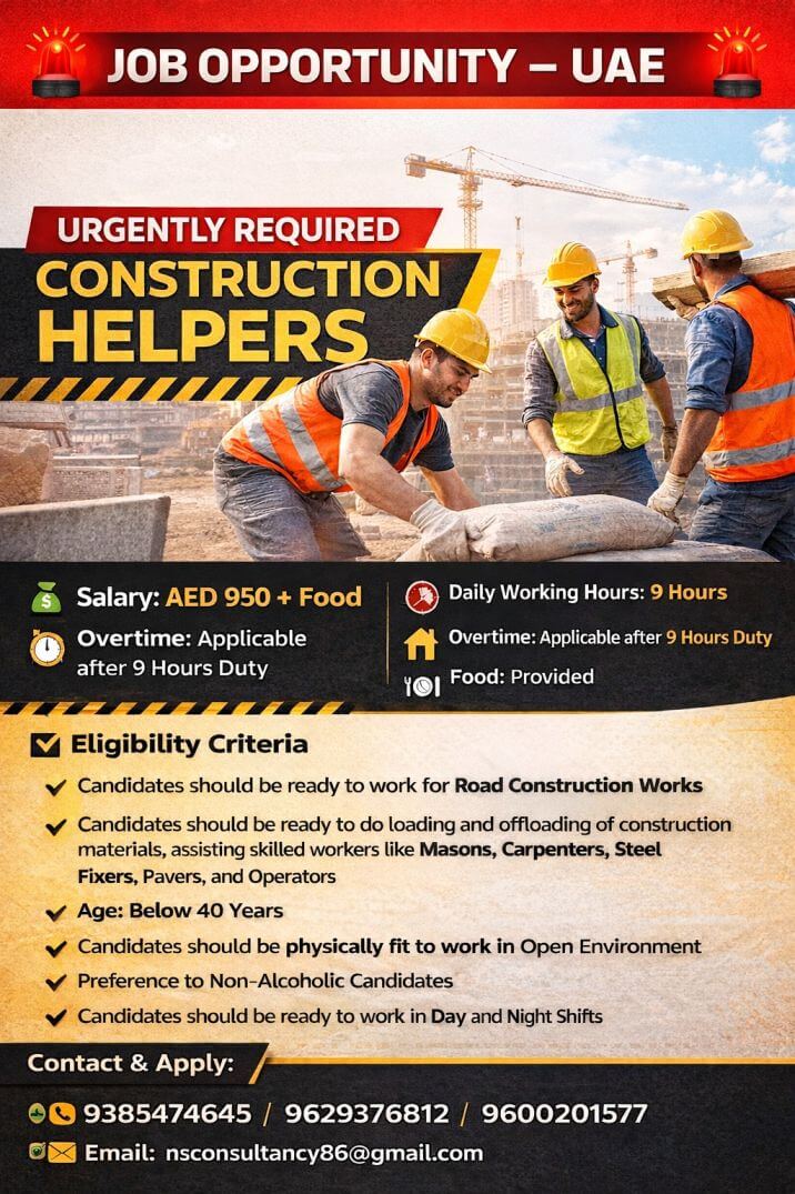 LEADING CONSTRUCTION COMPANY HELPER REQUIREMENT UAE