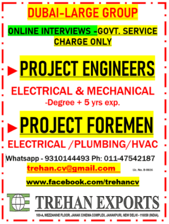 PROJECT ENGINEERS - PROJECT FOREMEN