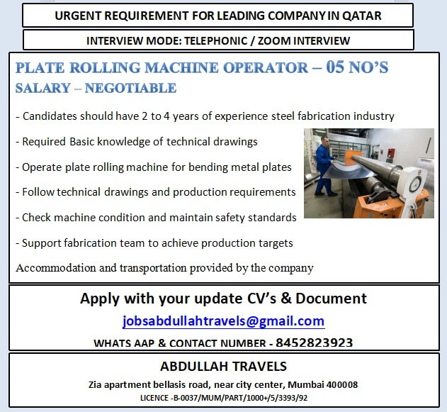 URGENT REQUIREMENT FOR LEADING COMPANY IN QATAR
