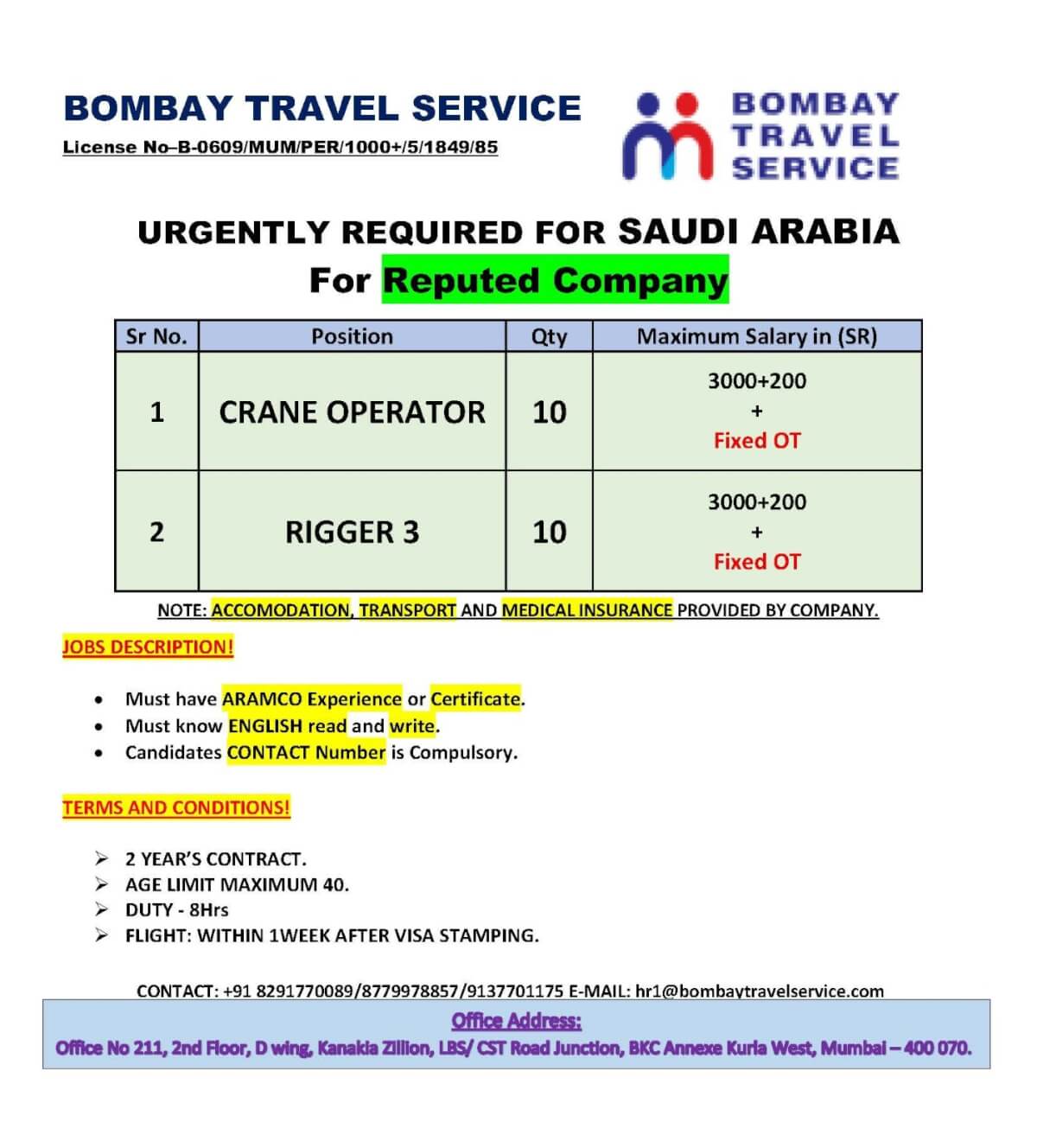 Urgenlt required for ksa reputed co. Urgenlt required for ksa reputed co.