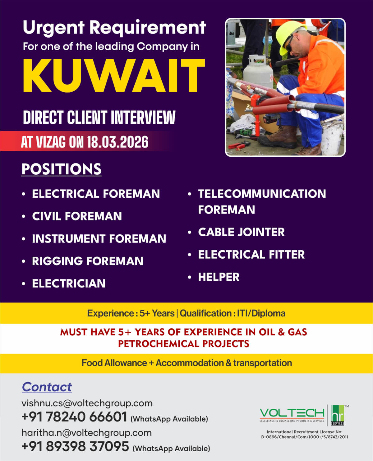Urgent Recruitment for One of the leading company in Kuwait