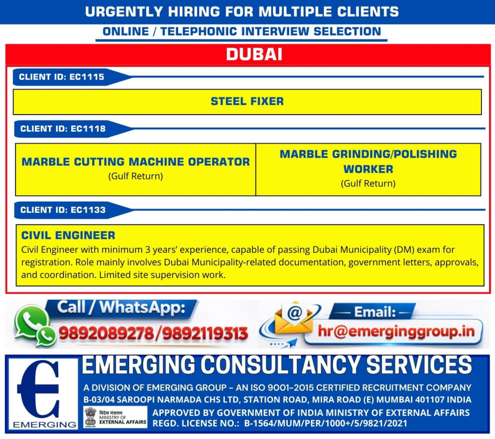 Urgent Hiring for Dubai | Online / Telephonic Interview | Immediate Selection