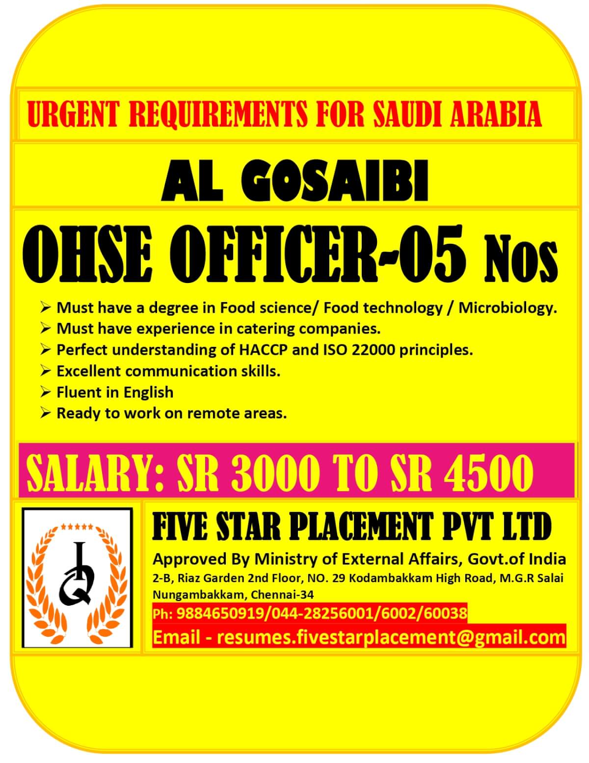 URGENT REQUIREMENTS FOR SAUDI ARABIA