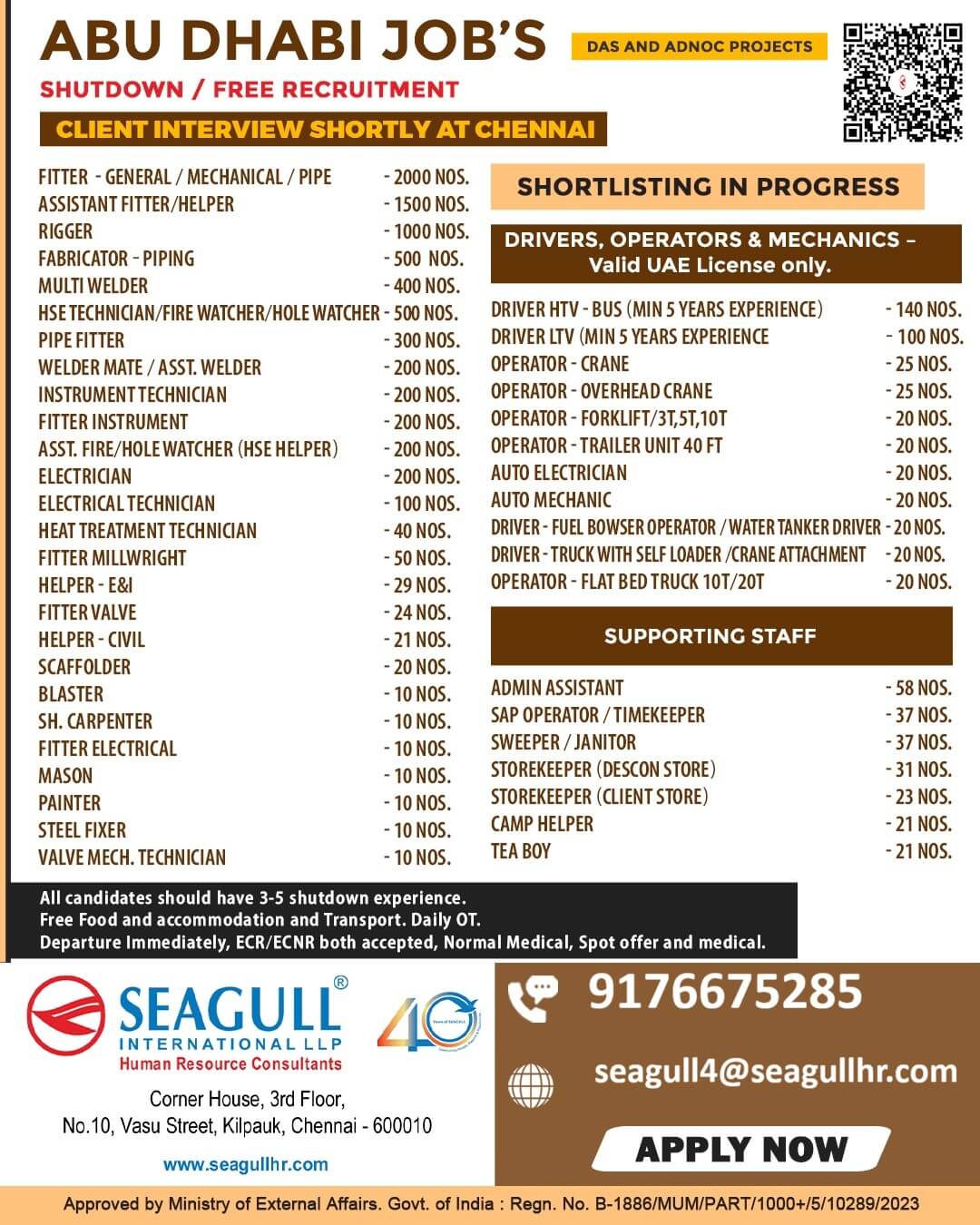 FREE REQUIREMENTS FOR OIL & GAS OFFSHORE & ONSHORE SHORT TIME PROJECT AT ABU DHABI - UAE