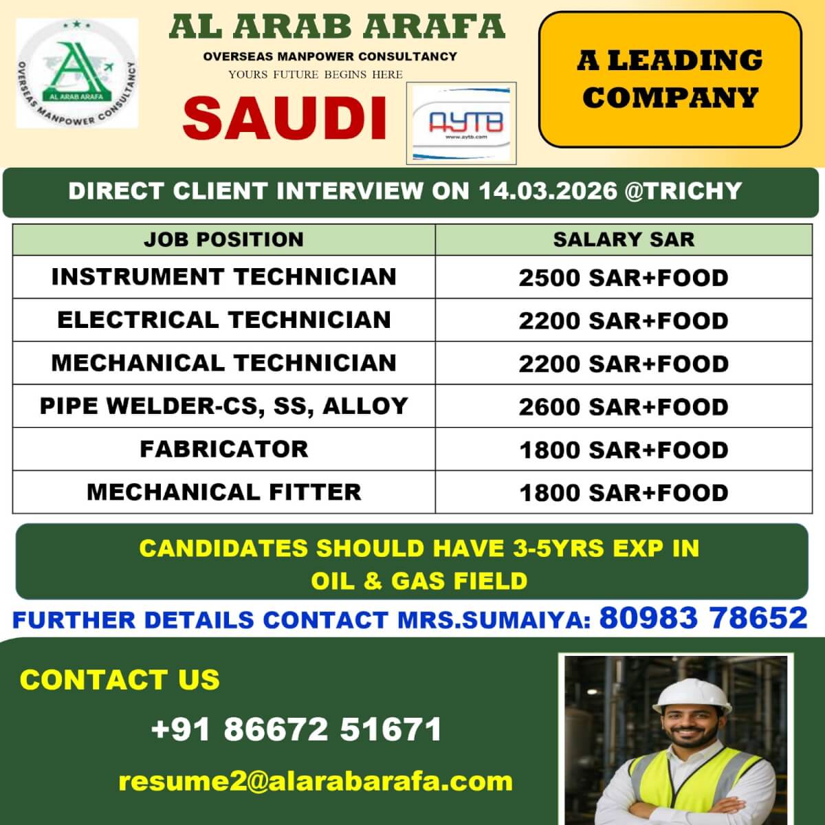 WALKIN DIRECT CLIENT INTERVIEW@TRICHY14/03/2026 RAMYAS HOTEL