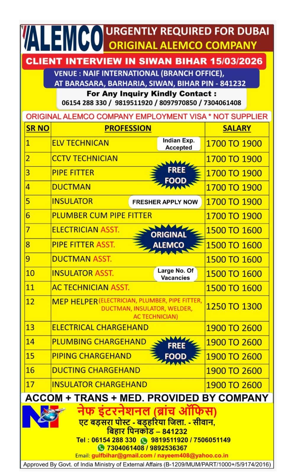 URGENTLY REQUIRED FOR DUBAI