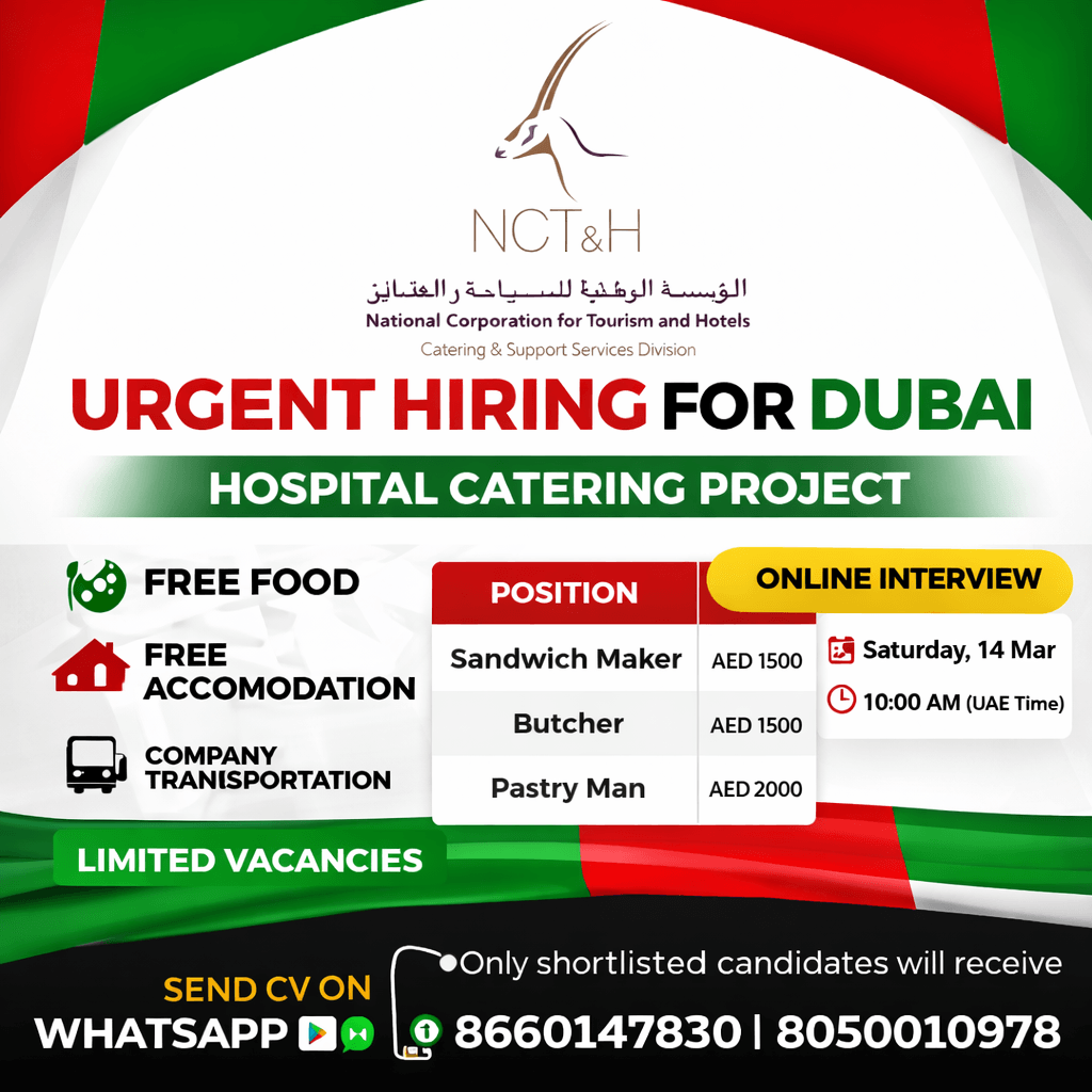 Urgent Hiring for Dubai – Hospital Catering Project | Online Interview