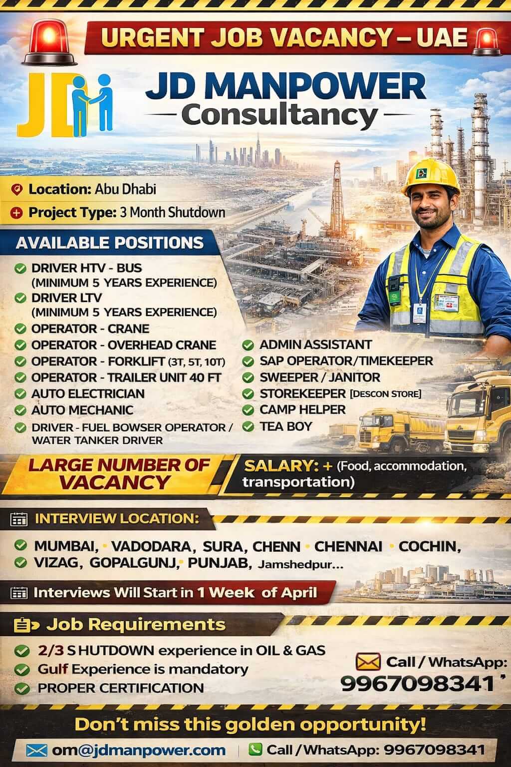 LARGE NUMBER OF VACANCY FOR UAE-Abu Dhabi