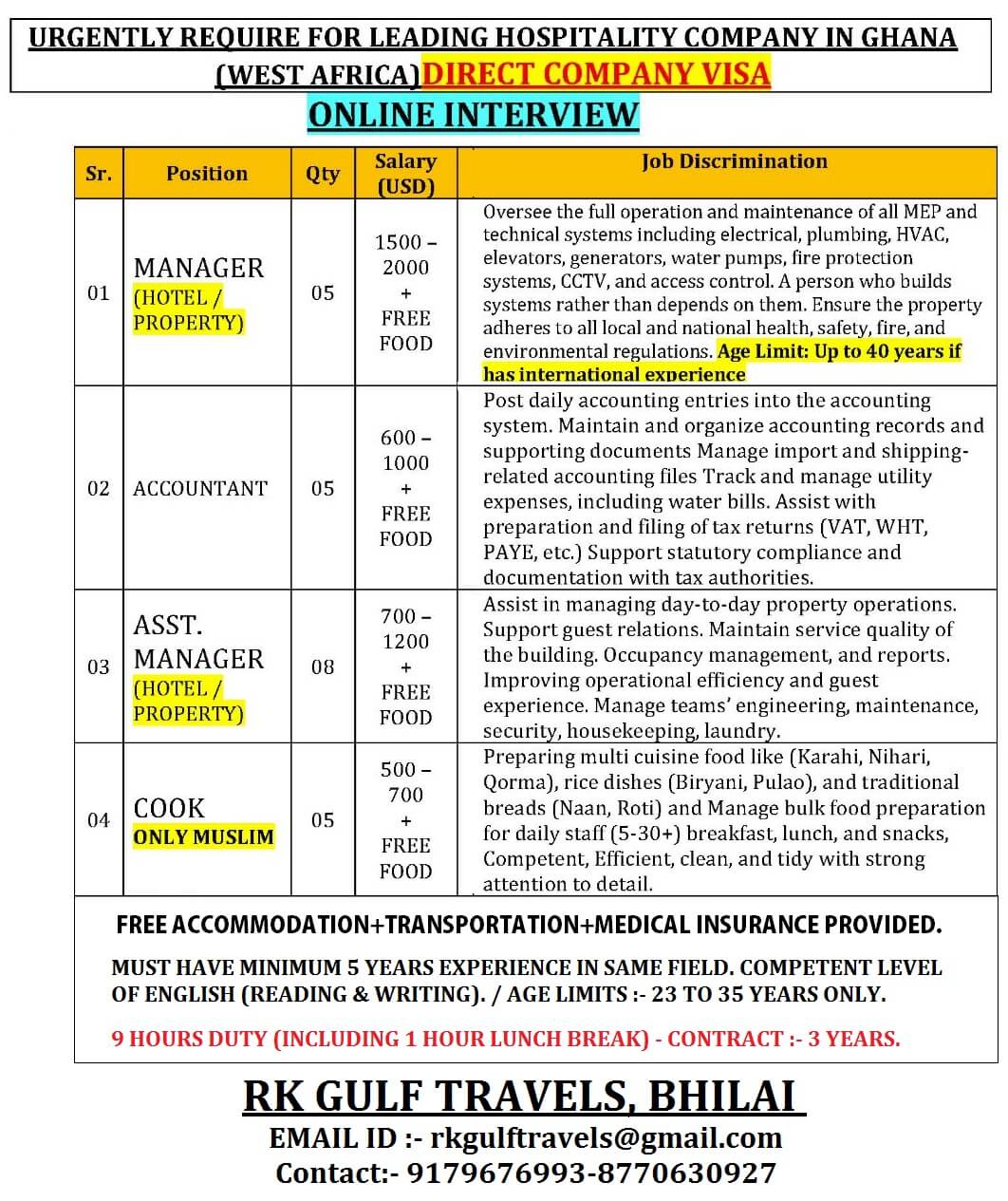 HIRING FOR A LEADING HOSPITALITY COMPANY - GHANA (WEST AFRICA)