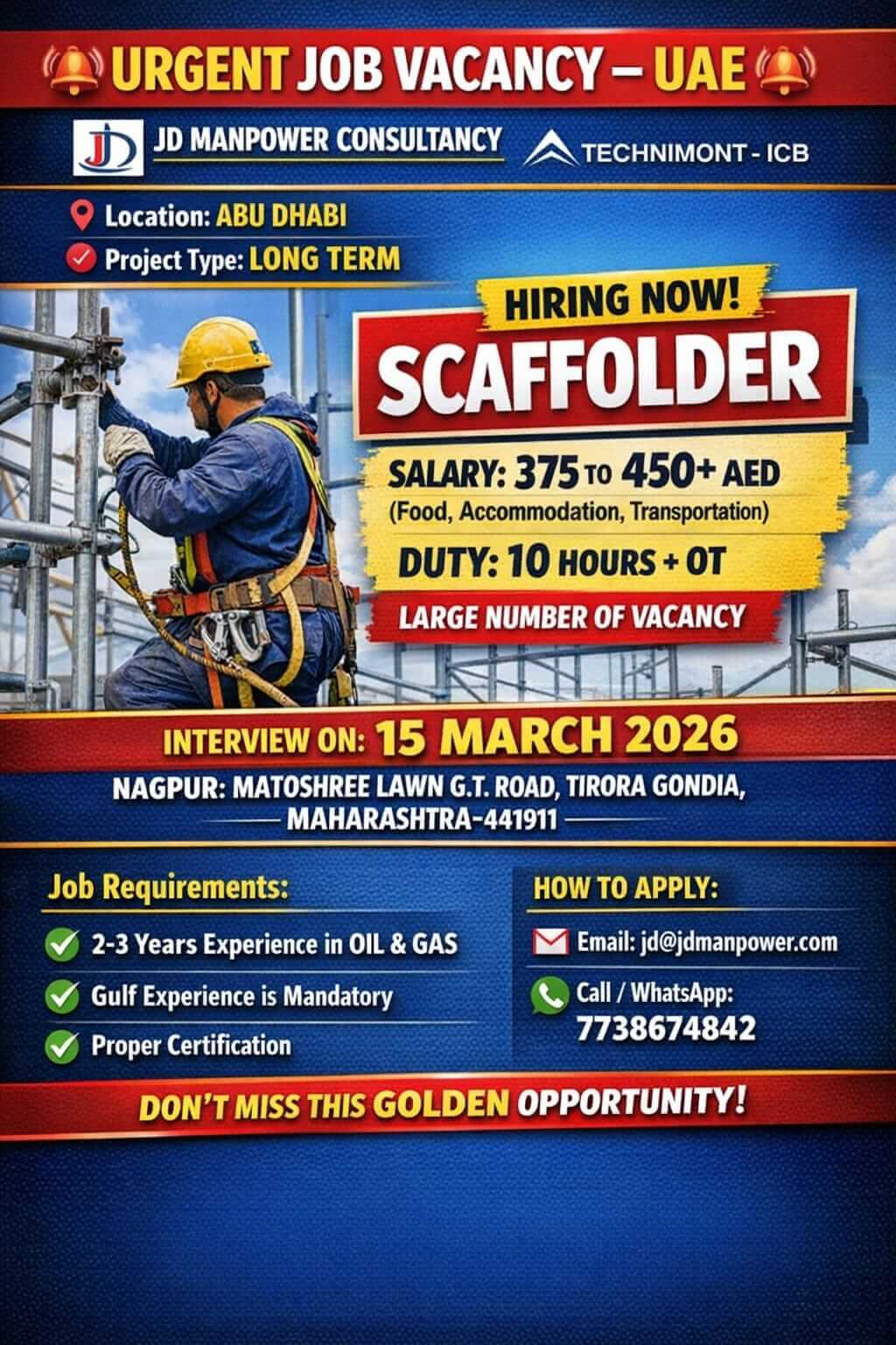 URGENT JOB VACANCY FOR UAE LONG TERM