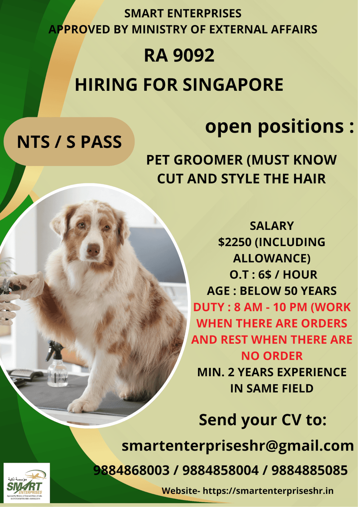 URGENT REQUIREMENT FOR SINGAPORE