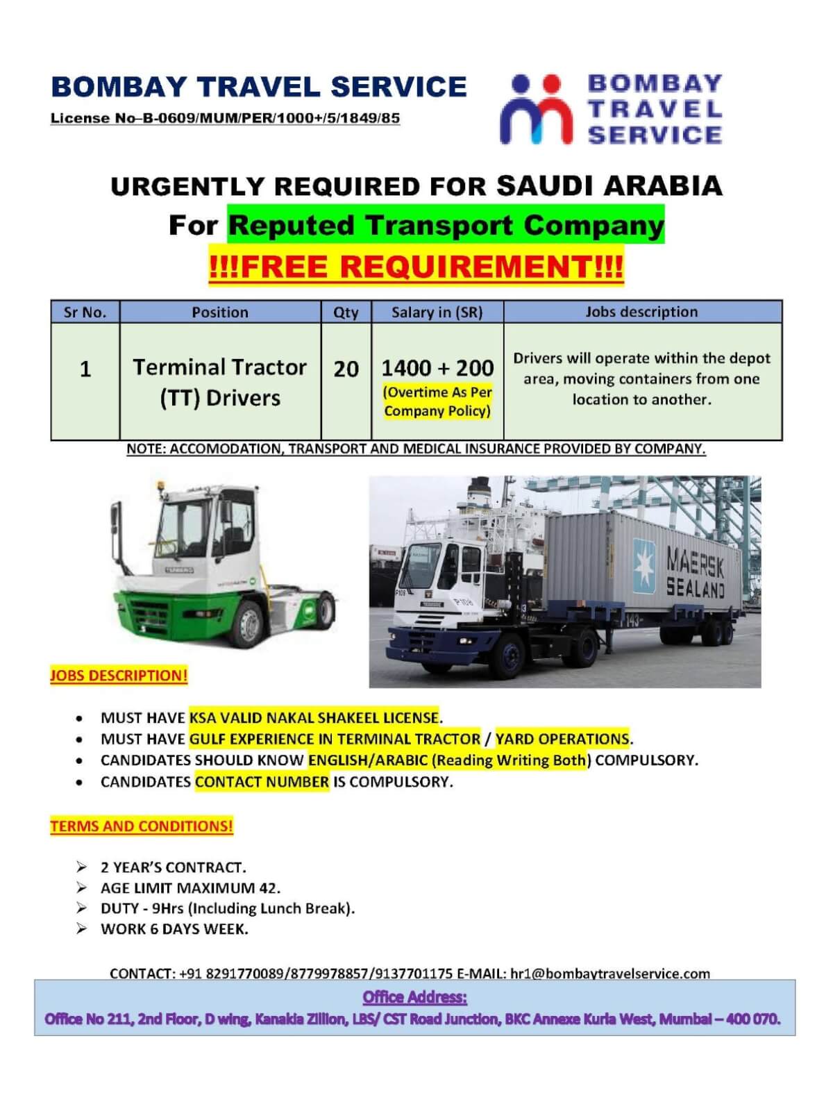 URGENTLY HIRING DRIVER FOR SAUDI ARABIA