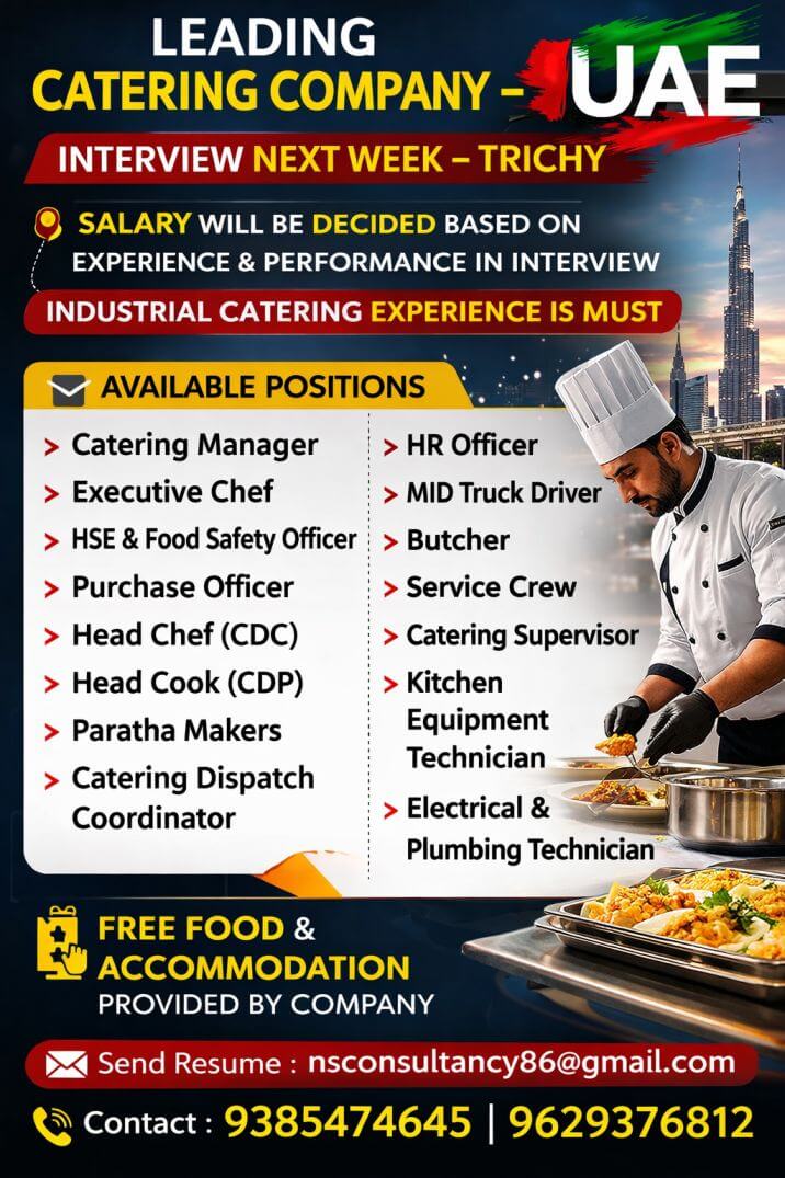 UAE Industrial Catering Jobs | Direct Client Interview – Trichy