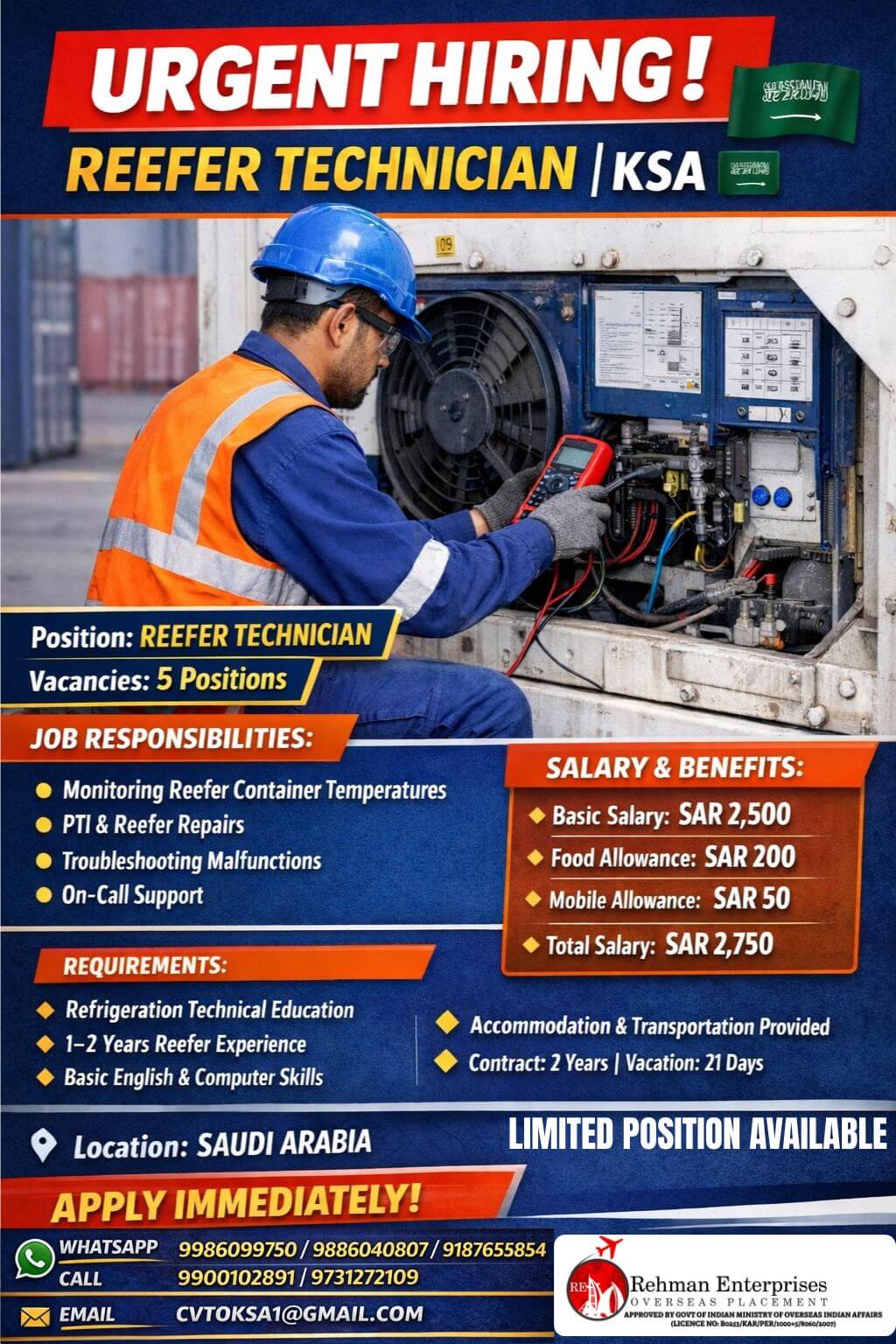 URGENT HIRING FOR SAUDI ARABIA