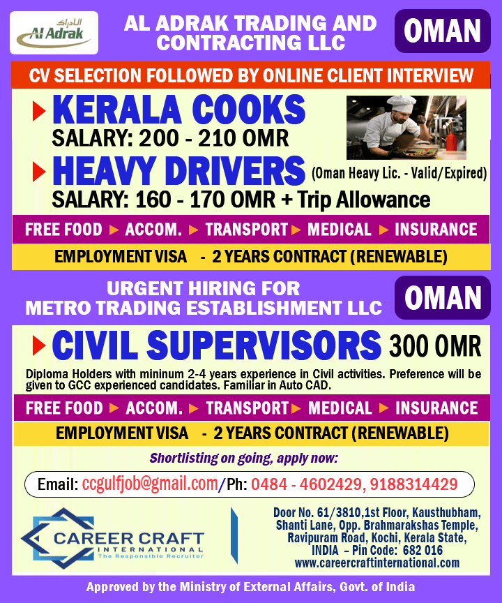 Urgent Requirement of manpower for Oman -