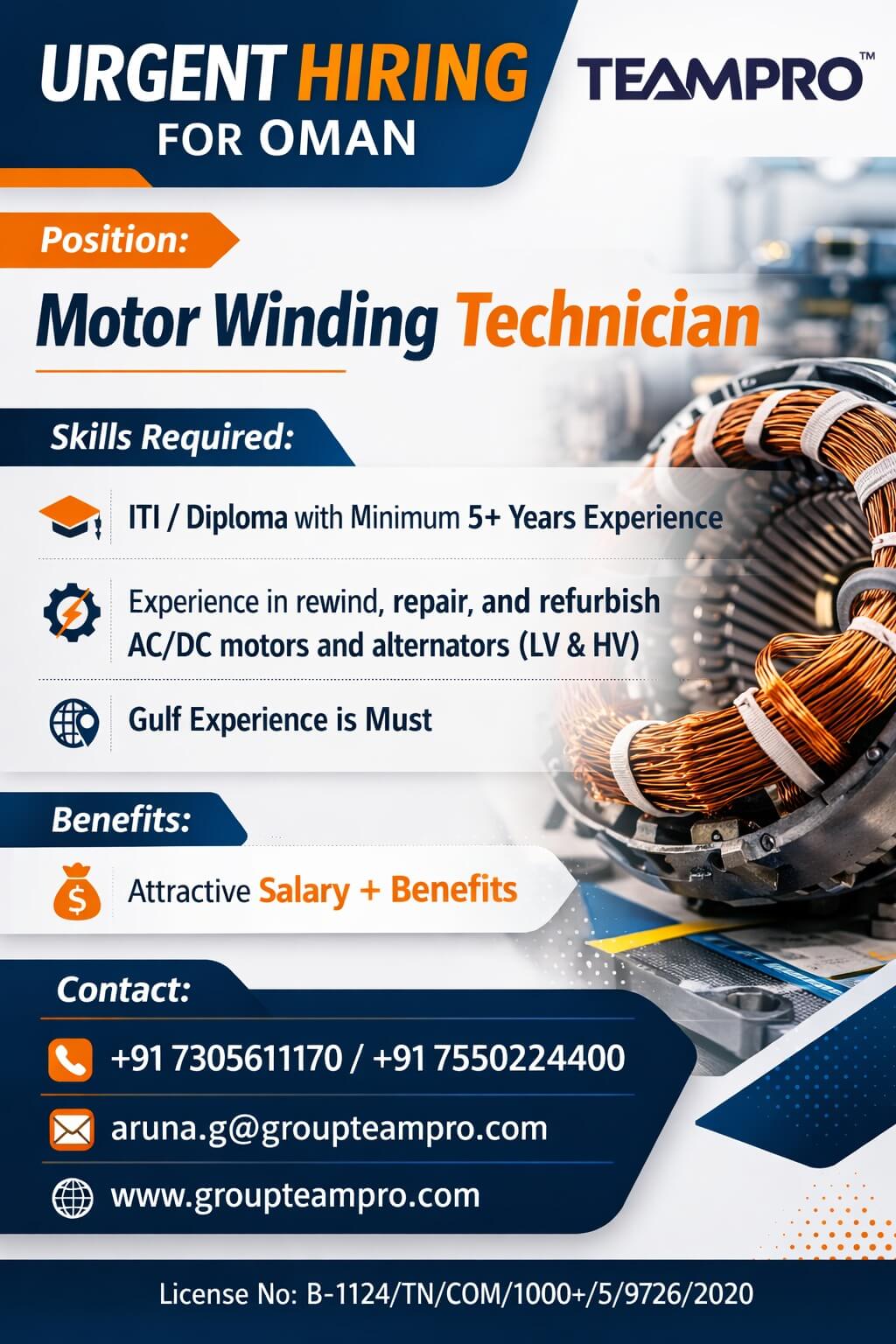 Urgent Hiring – Motor Winding Technician | Oman** ?