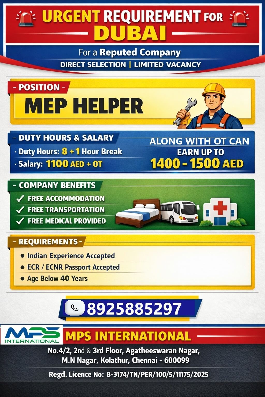 URGENT REQUIREMENT FOR DUBAI CV SELECTION