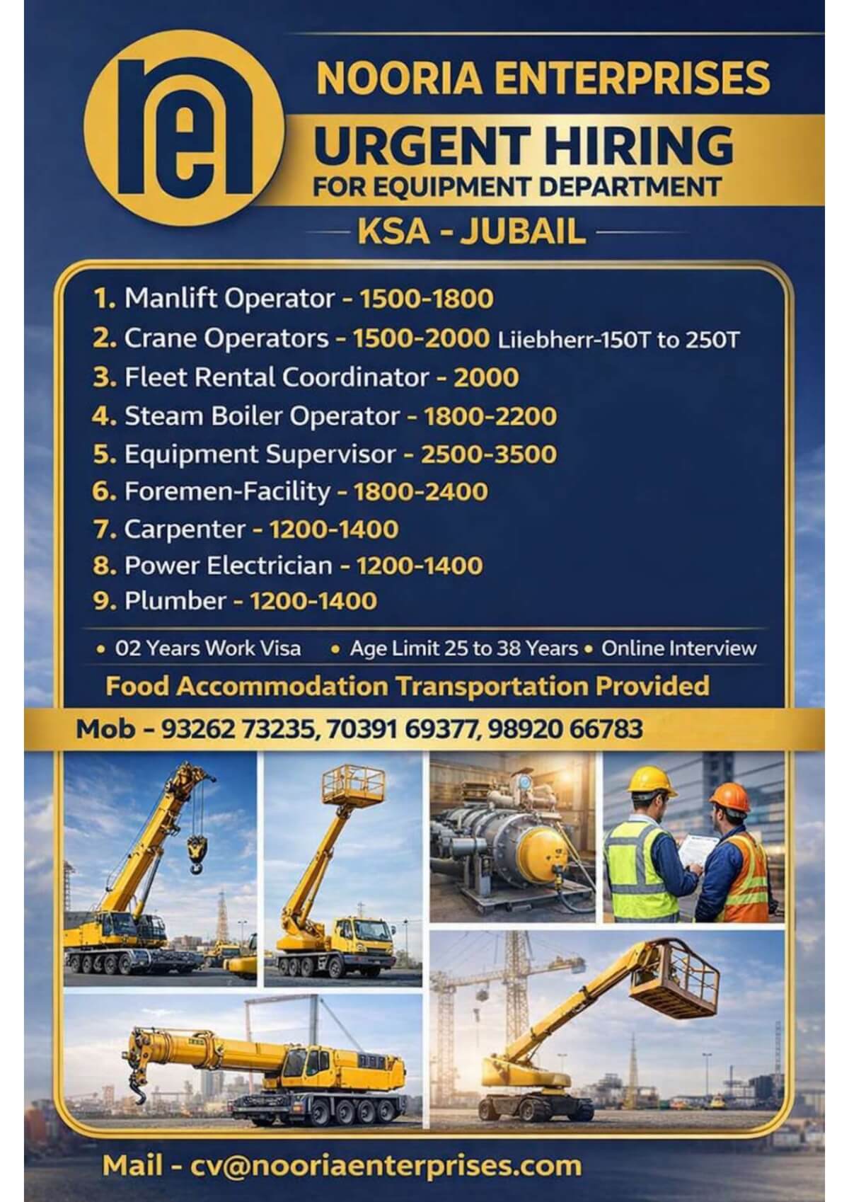 Urgent Requirement for Leading Equipment Company