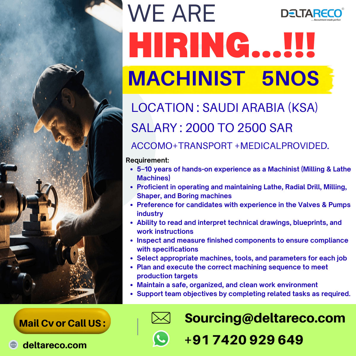 Machinist Required for Saudi Arabia
