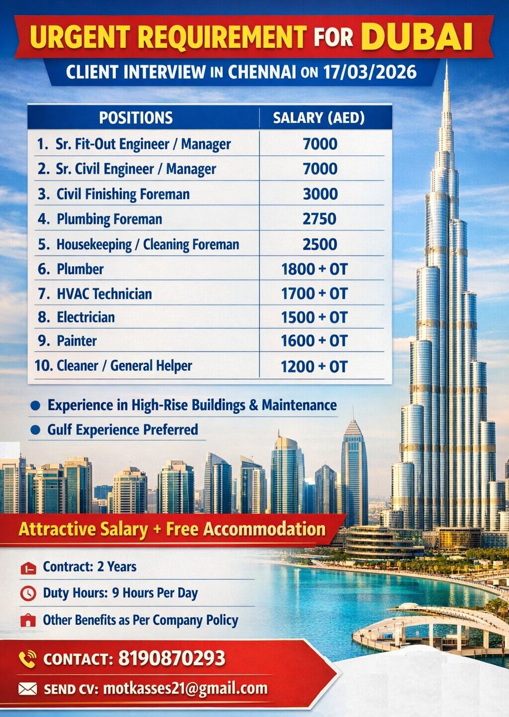 URGENT REQUIREMENT FOR DUBAI - CLIENT INTERVIEW