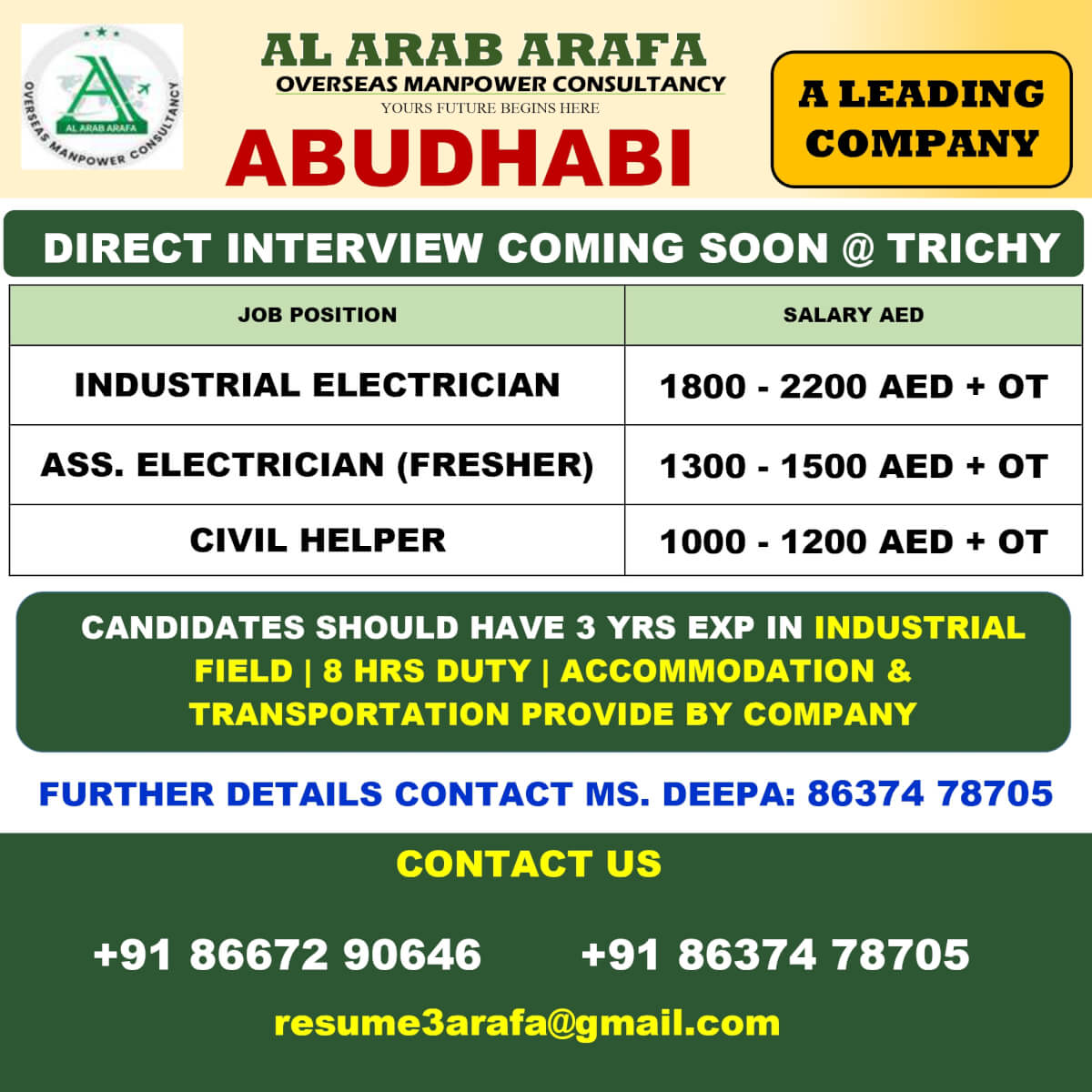 DIRECT INTERVIEW COMING SOON@ TRICHY