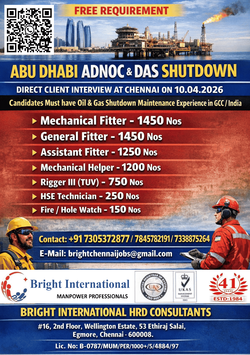 FREE REQUIREMENT - ADNOC SHUTDOWN (3 MONTHS)