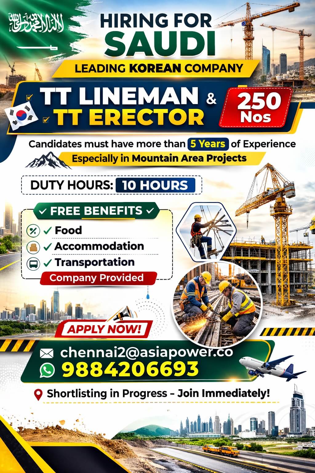 URGENT OPENING FOR SAUDI - TT LINEMAN & TT ERECTOR URGENT OPENING FOR SAUDI - TT LINEMAN & TT ERECTOR