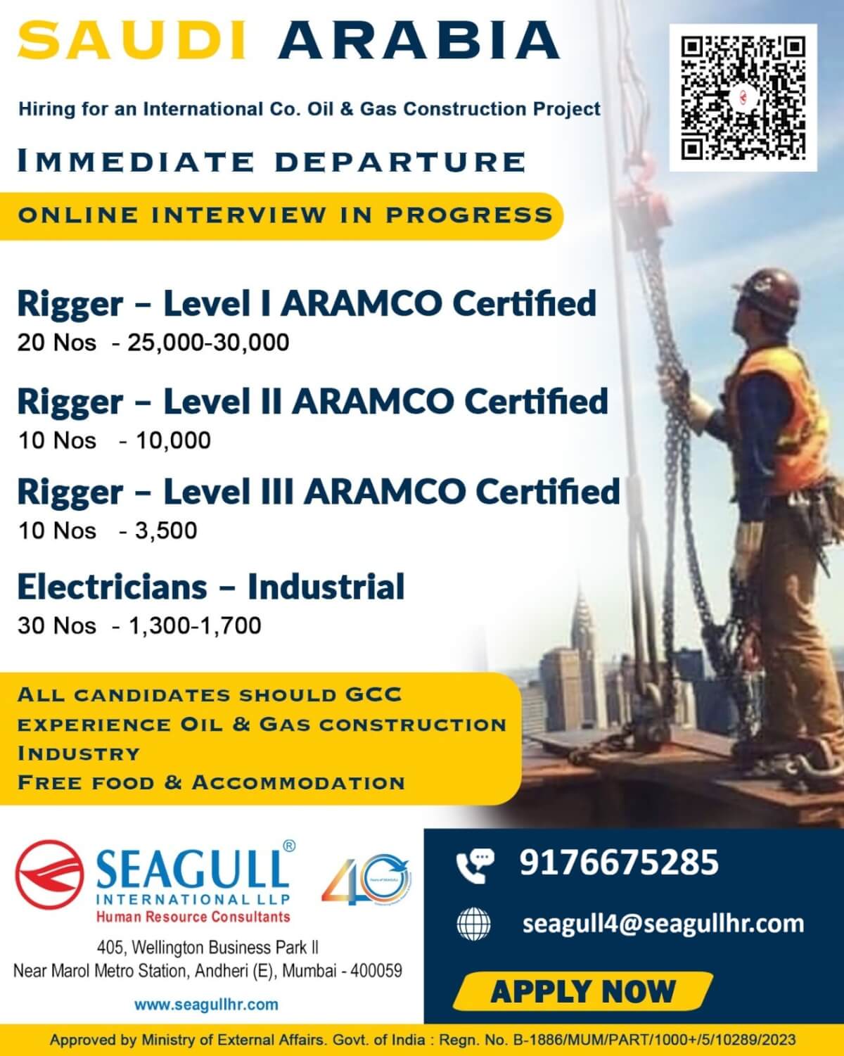 VERY URGENT REQUIREMENTS FOR OIL & GAS LONG TIME PROJECT AT SAUDI ARABIA - KSA