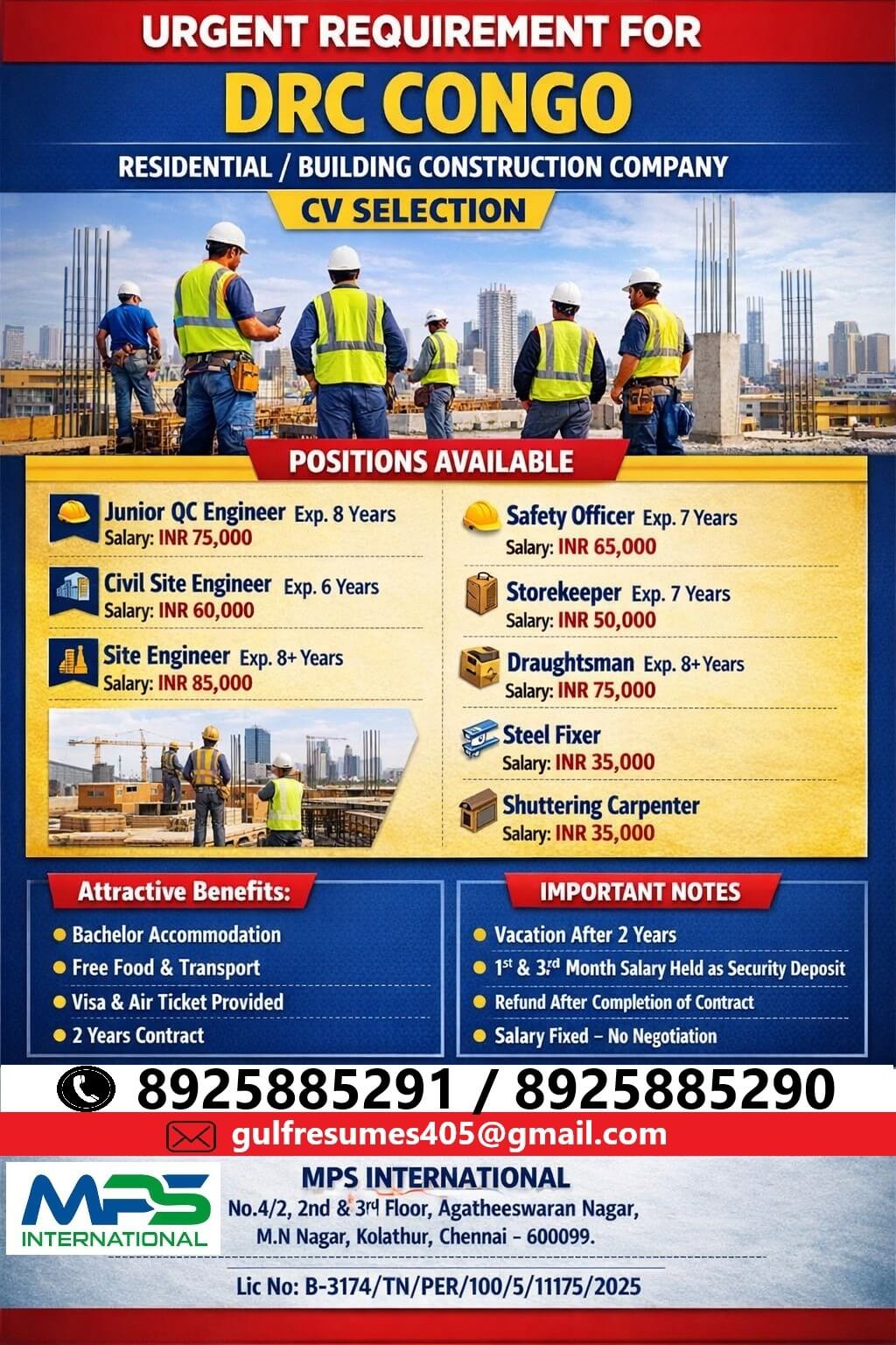 URGENT REQUIREMENT FOR DRC CONGO RESIDENTIAL / BUILDING CONSTRUCTION COMPANY CV SELECTION