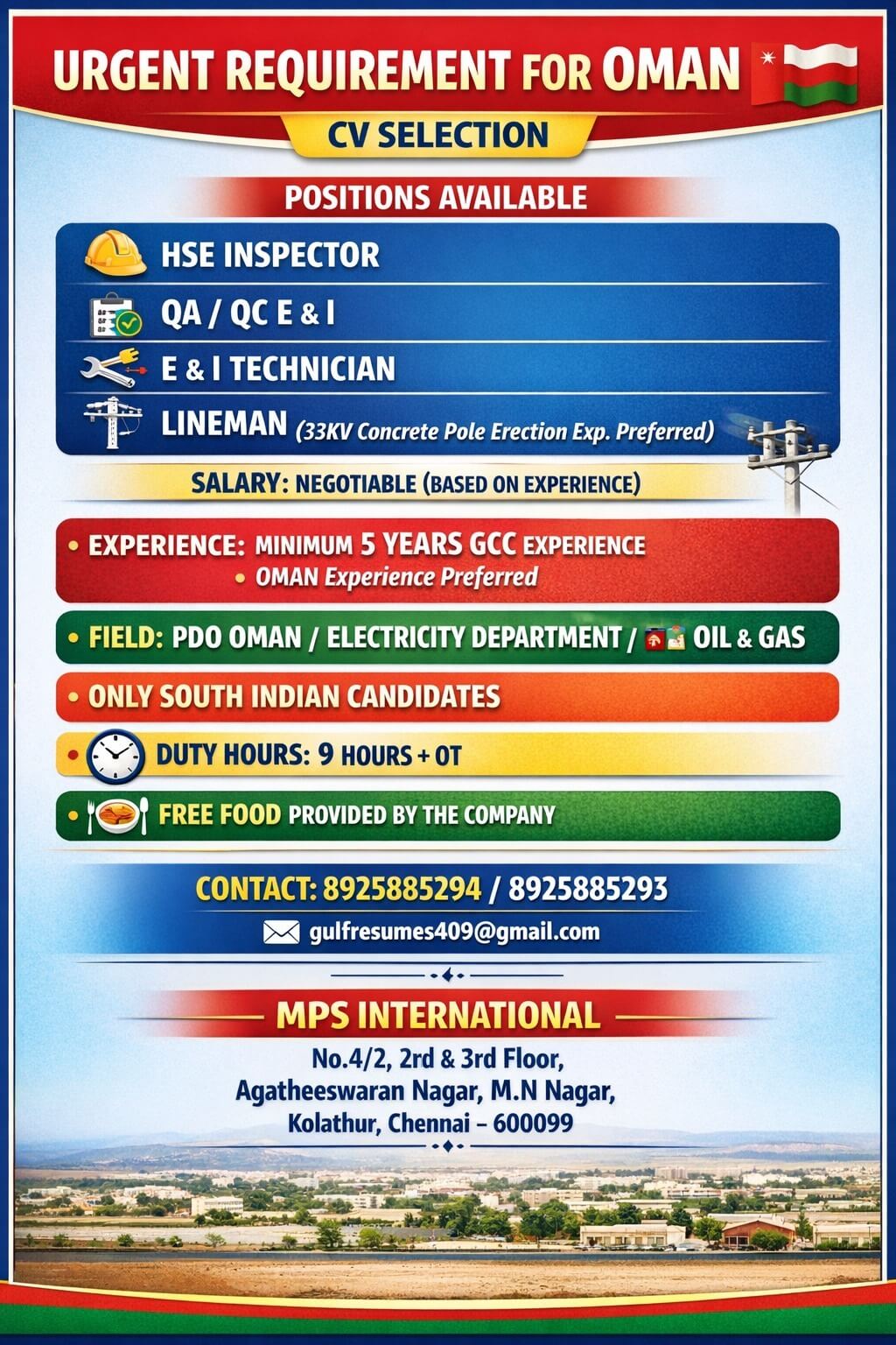 URGENT REQUIREMENT FOR OMAN CV SELECTION URGENT REQUIREMENT FOR OMAN CV SELECTION