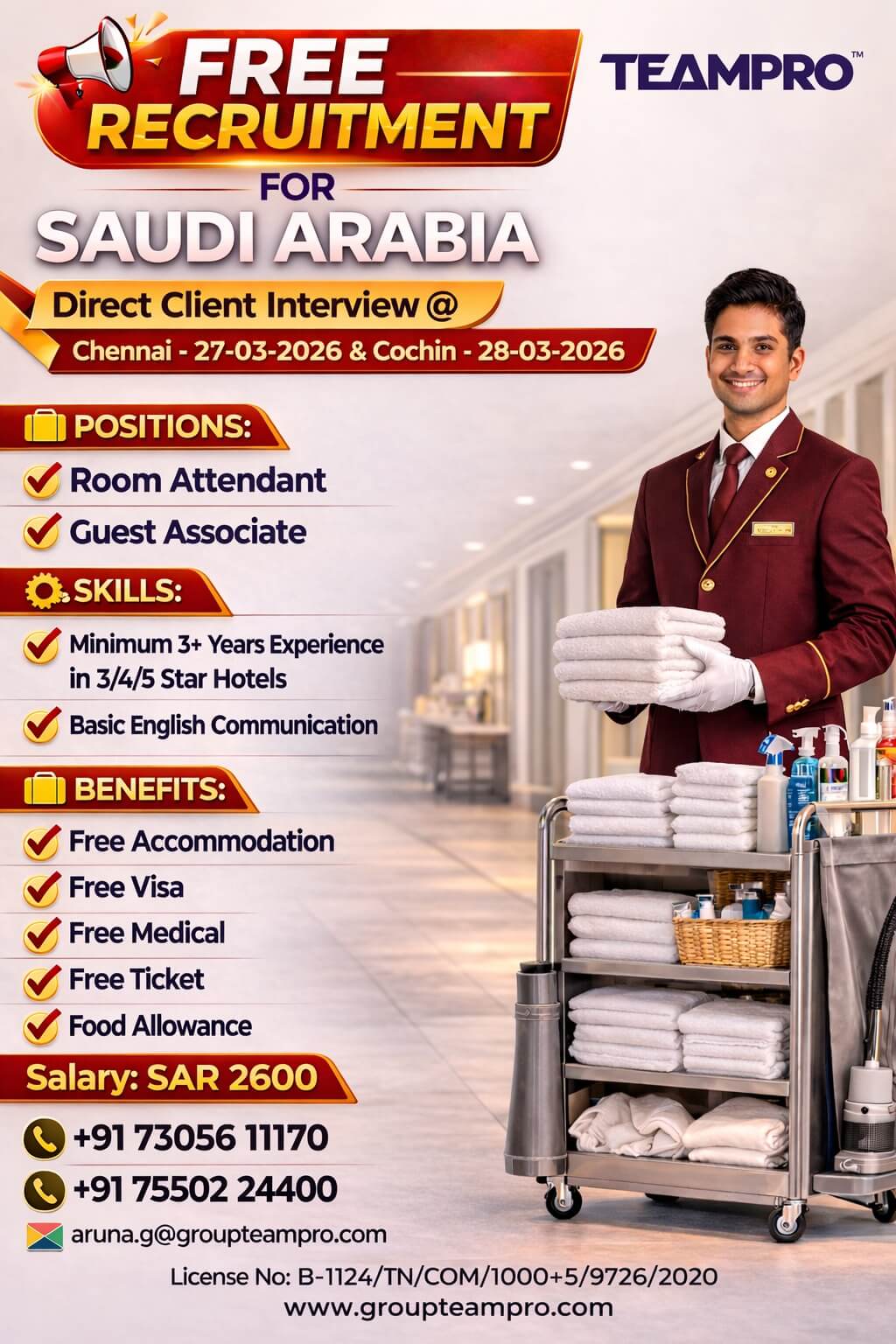 Free Recruitment – Hospitality Jobs in Saudi Arabia ??