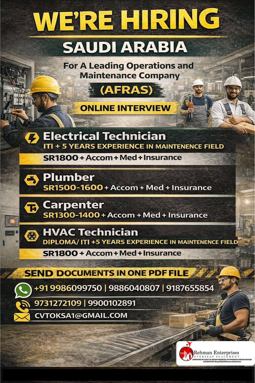 HIRING FOR SAUDI ARABIA