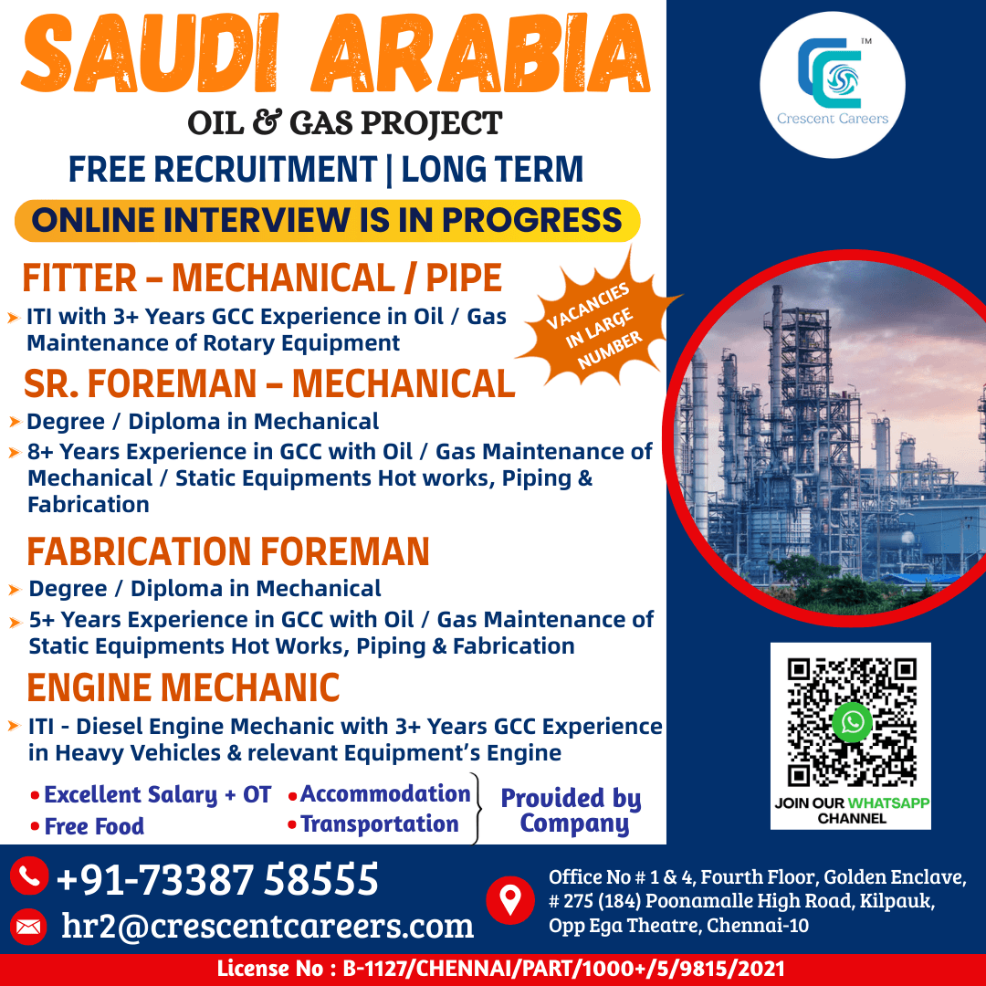 FREE RECRUITMENT FOR SAUDI ARABIA