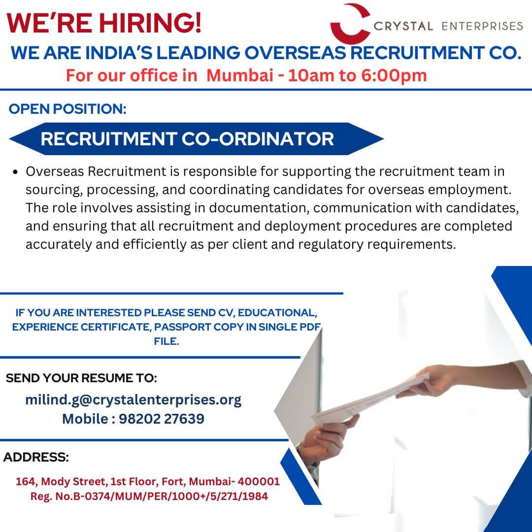 WE ARE INDIA'S LEADING OVERSEAS RECRUITMENT CO. FOR OFFICE FORT, MUMBAI