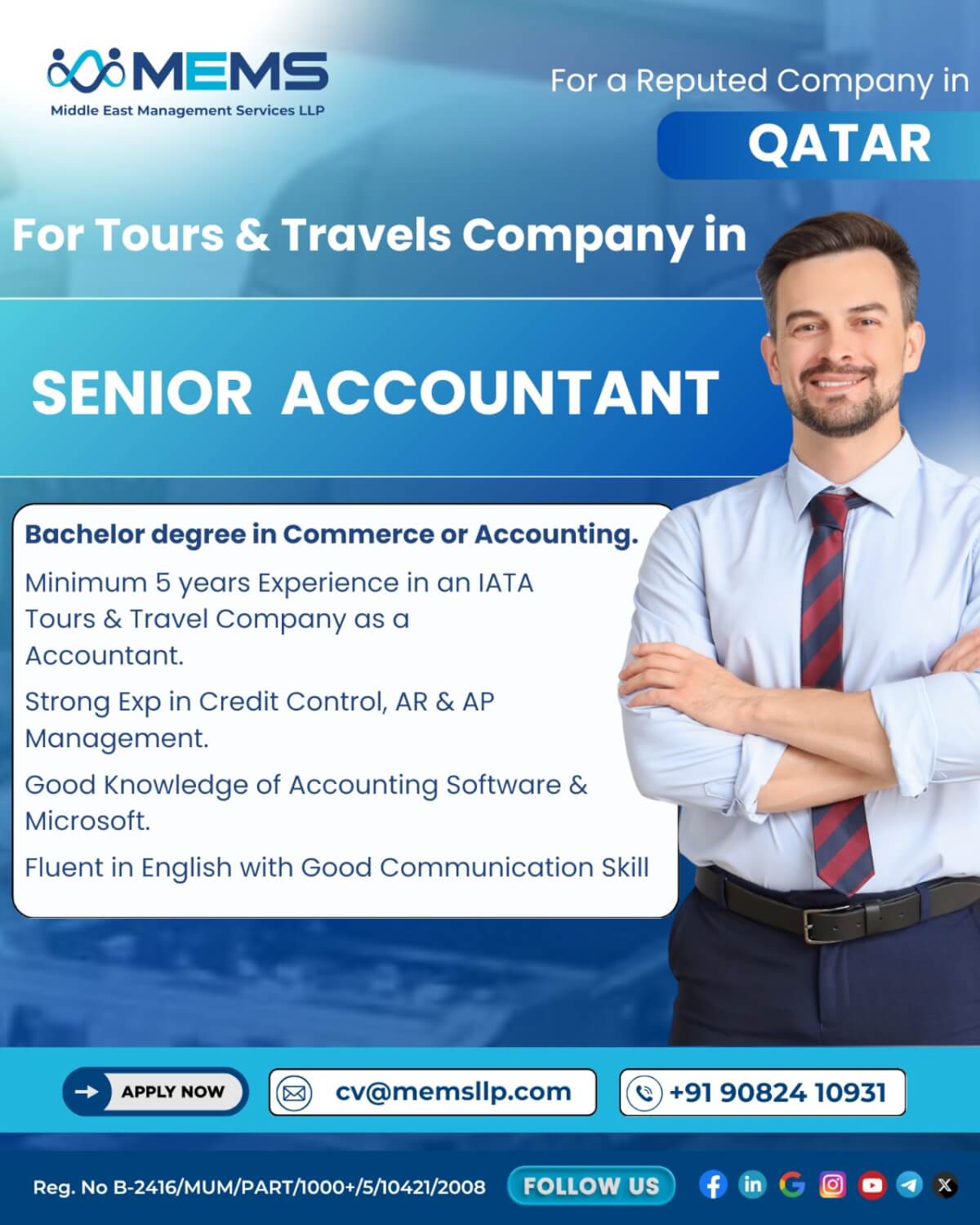 We are hiring for a Tours and Travel Company in Qatar
